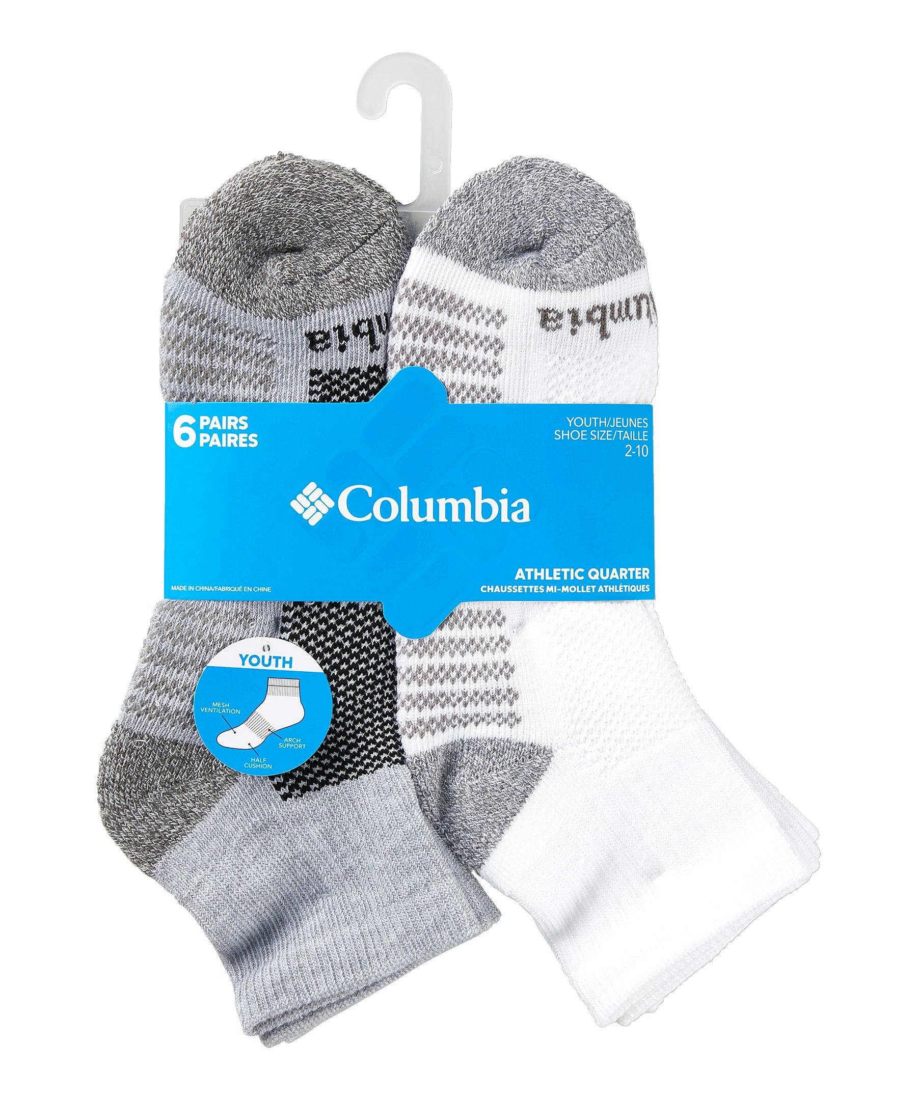 Columbia Kids' Unisex 6 Pack Quarter Socks