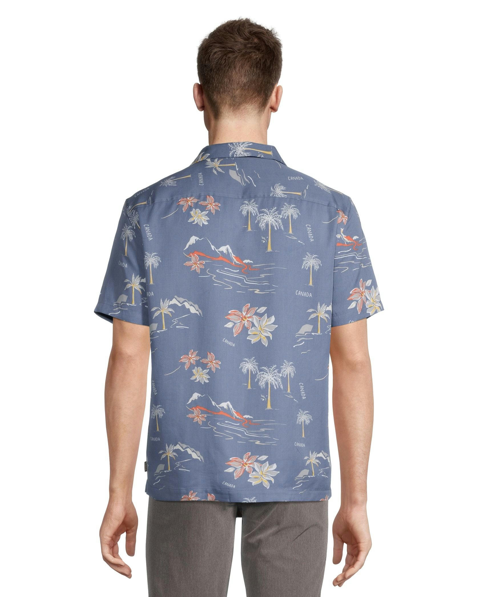 FarWest Men's Modern Fit Short Sleeve AOP Camp Collar Shirt