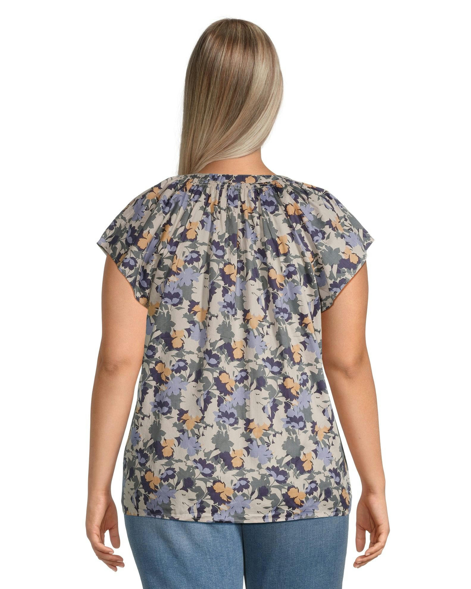 Denver Hayes Women's Button-Up Short Sleeve Semi-Fitted Cotton Blouse