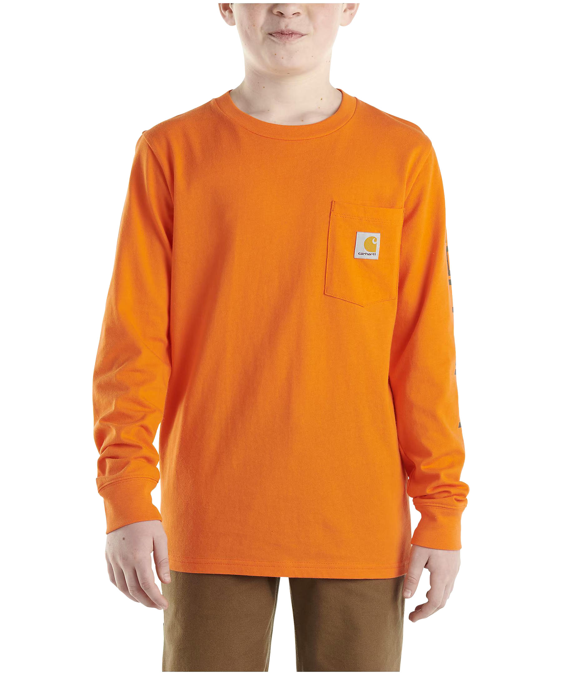 Carhartt Youth Boy's Long Sleeve Logo Pocket Crewneck T Shirt