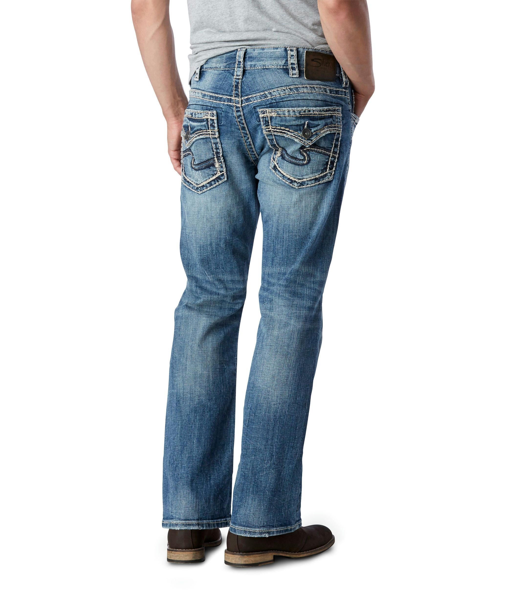 Silver Men's Gordie Flap Pocket Loose Fit Straight Leg Jeans - Medium Wash