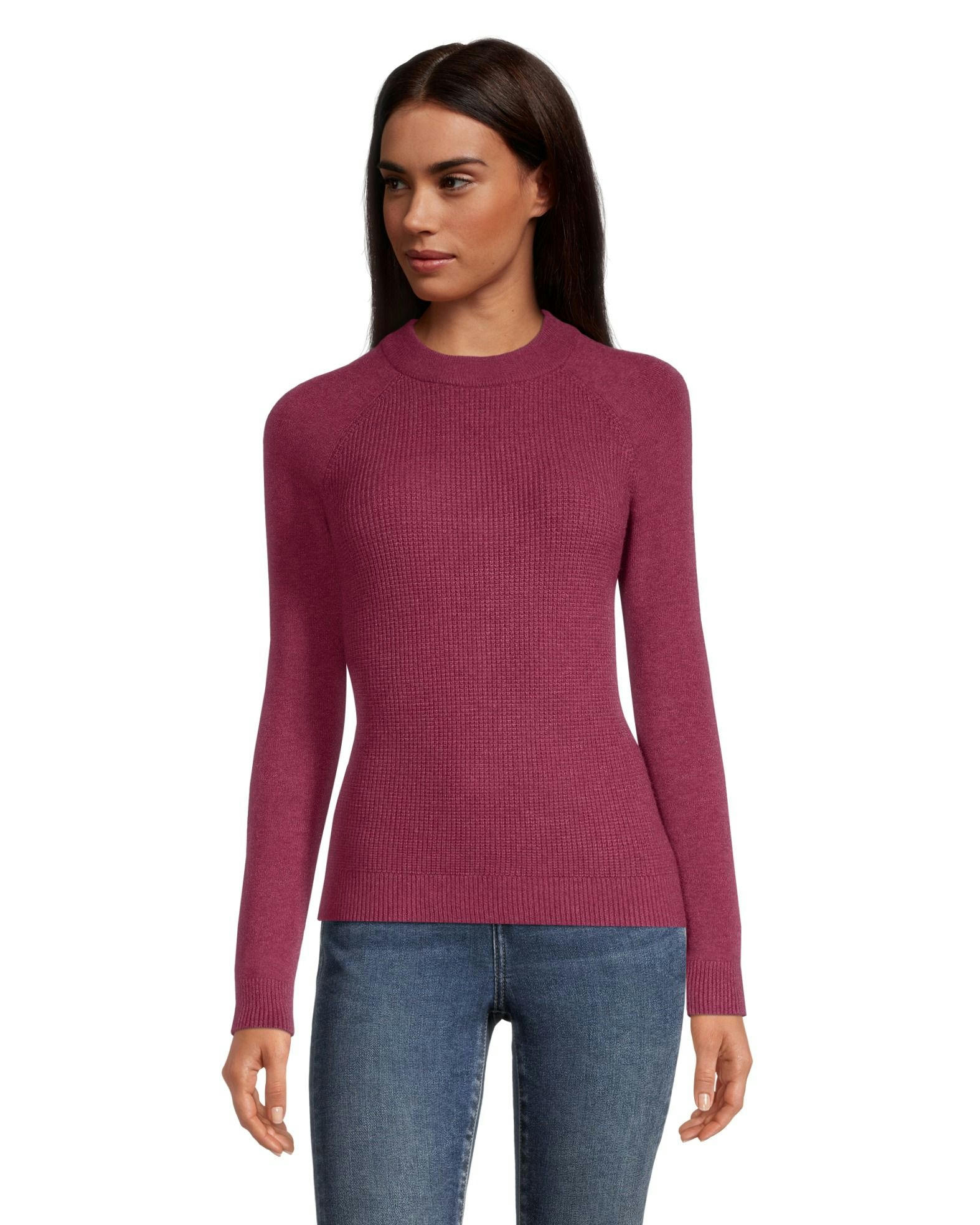 Denver Hayes Women's Cozy Waffle Knit Fitted Crewneck Pullover Sweater