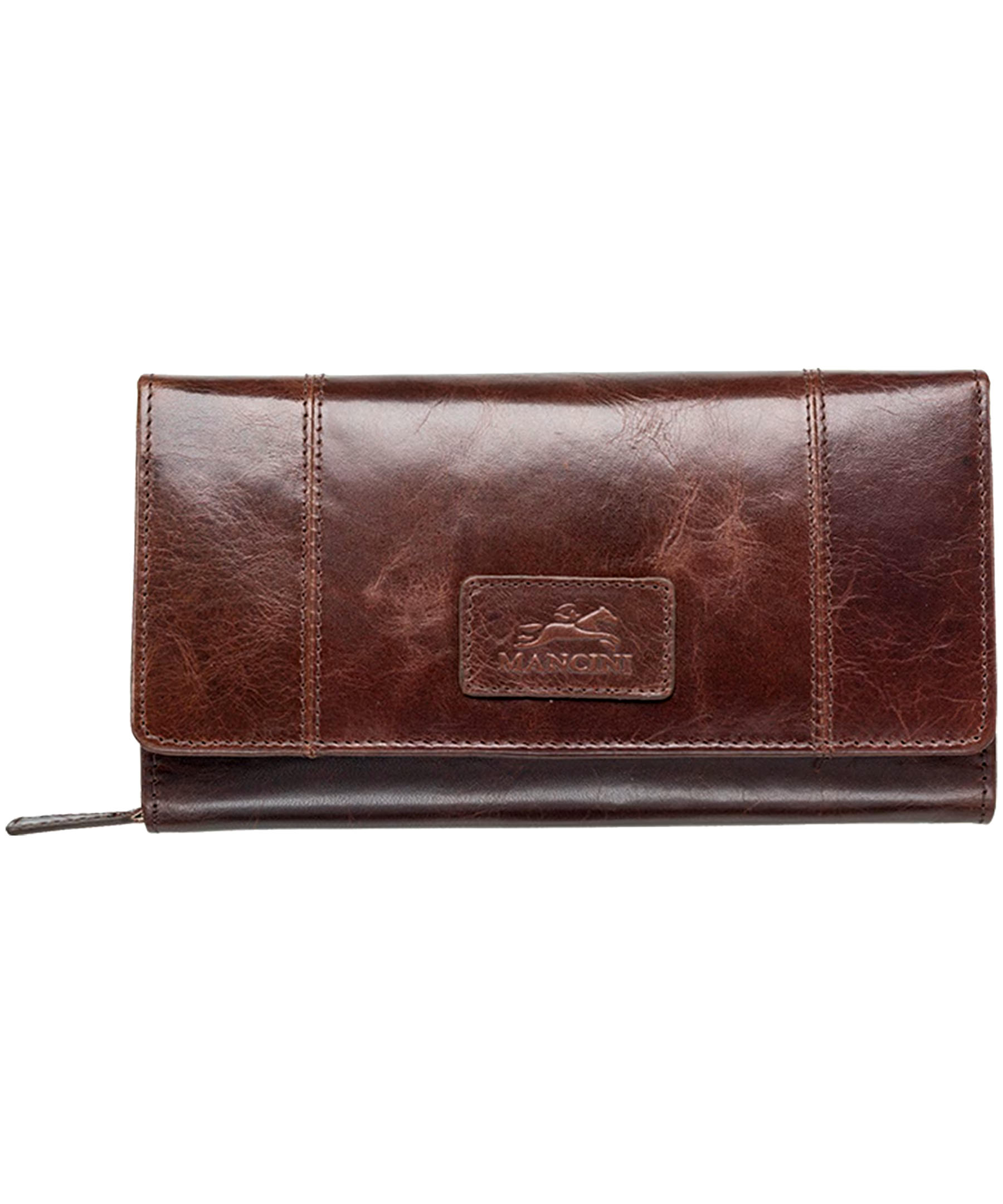 Mancini Leather Goods Women's Casablanca RFID Secure Medium Clutch Wallet Brown