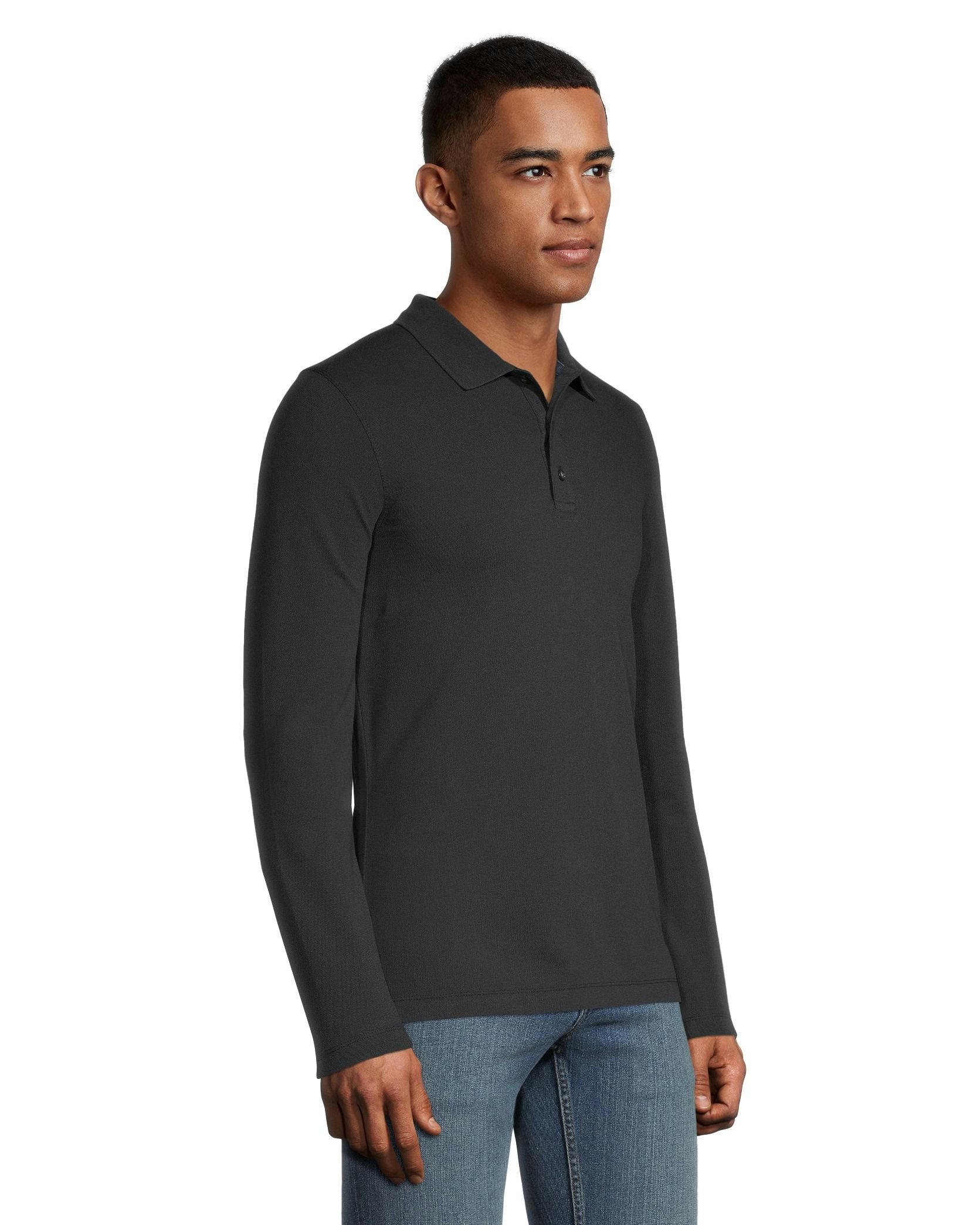 Denver Hayes Men's 50 Wash Long Sleeve Modern Fit Stretch Pique Polo Shirt