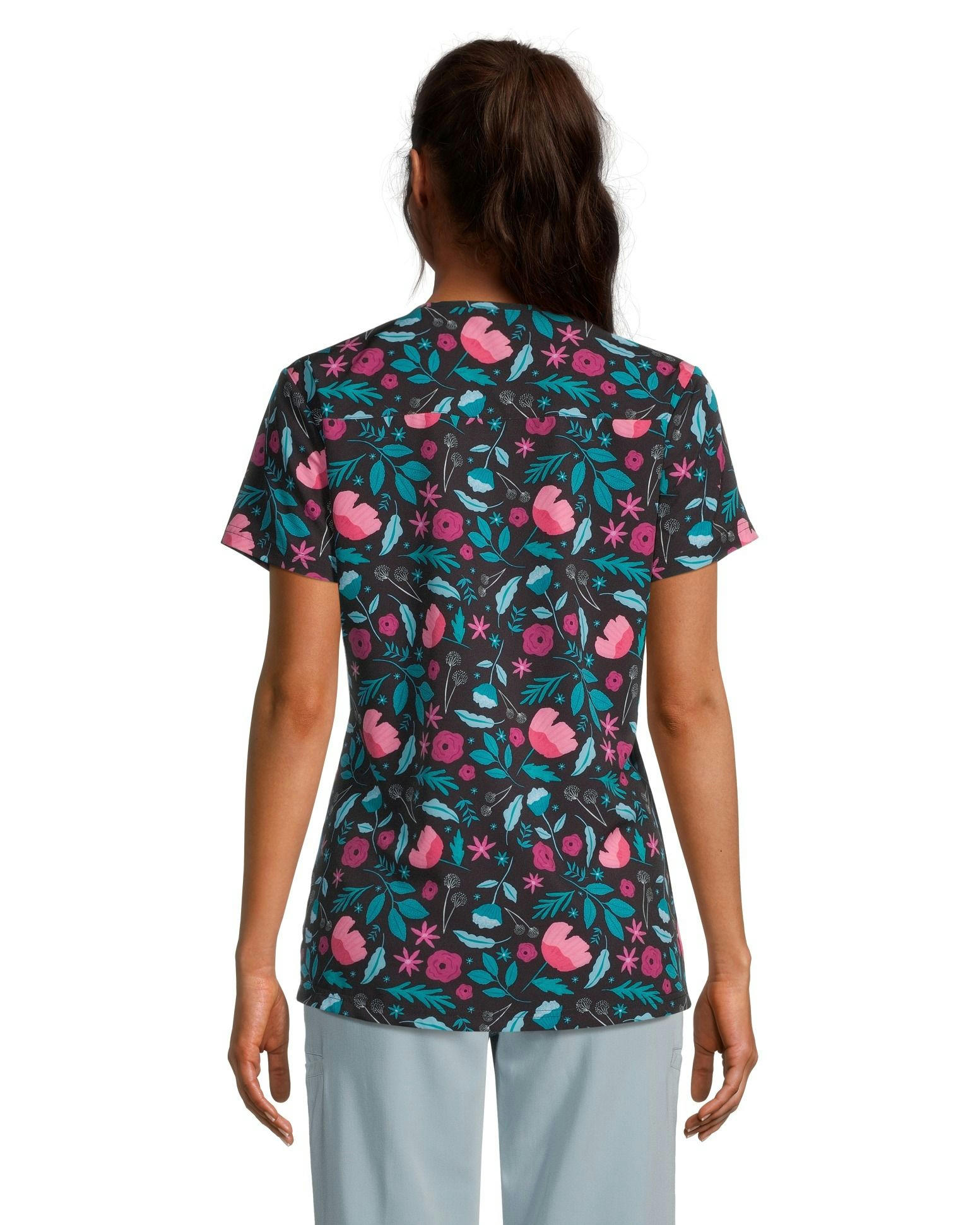 HEALTH PRO Women's V-Neck May Flowers Print Scrub Top