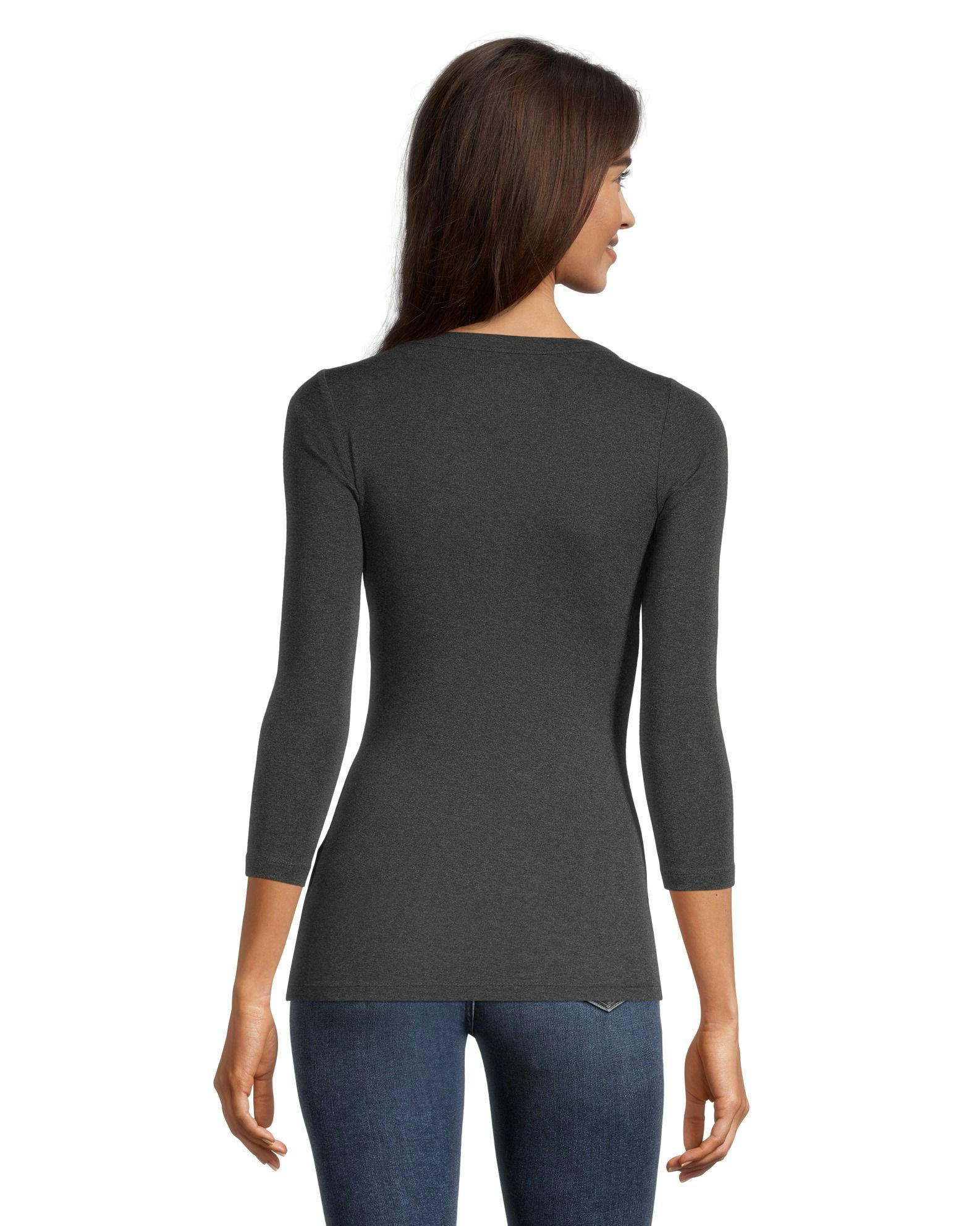 Denver Hayes Women's Three Quarter Sleeve Fitted Henley T Shirt