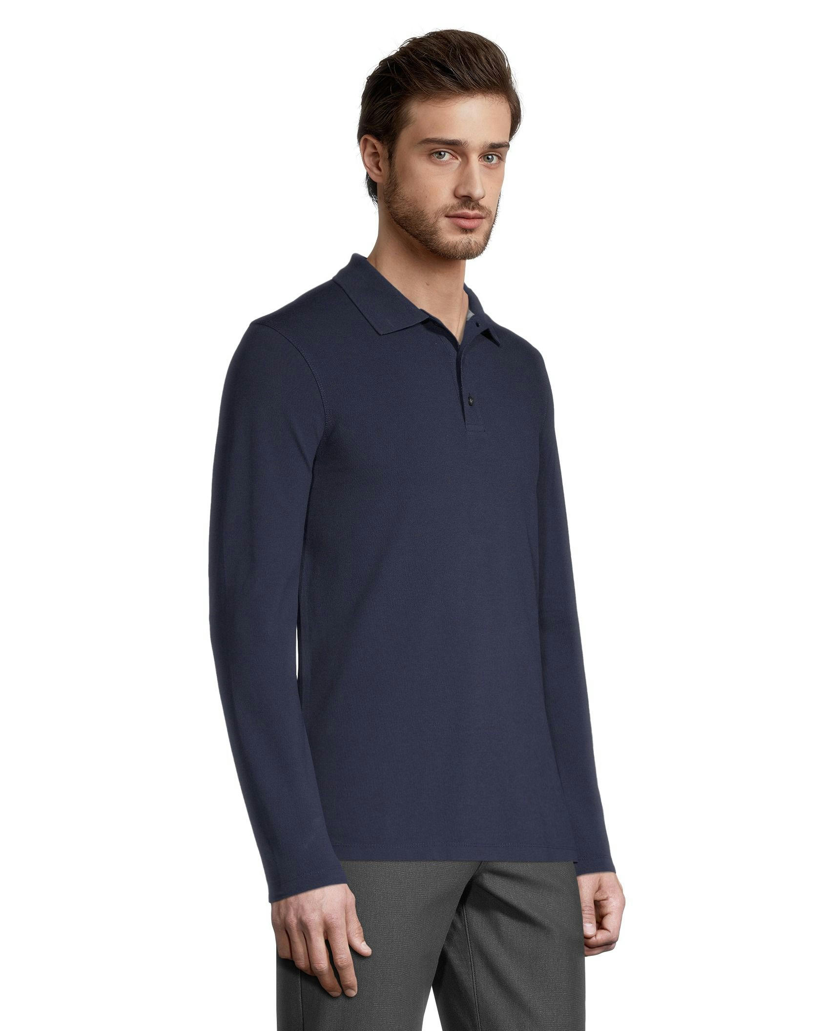 Denver Hayes Men's 50 Wash Long Sleeve Modern Fit Stretch Pique Polo Shirt