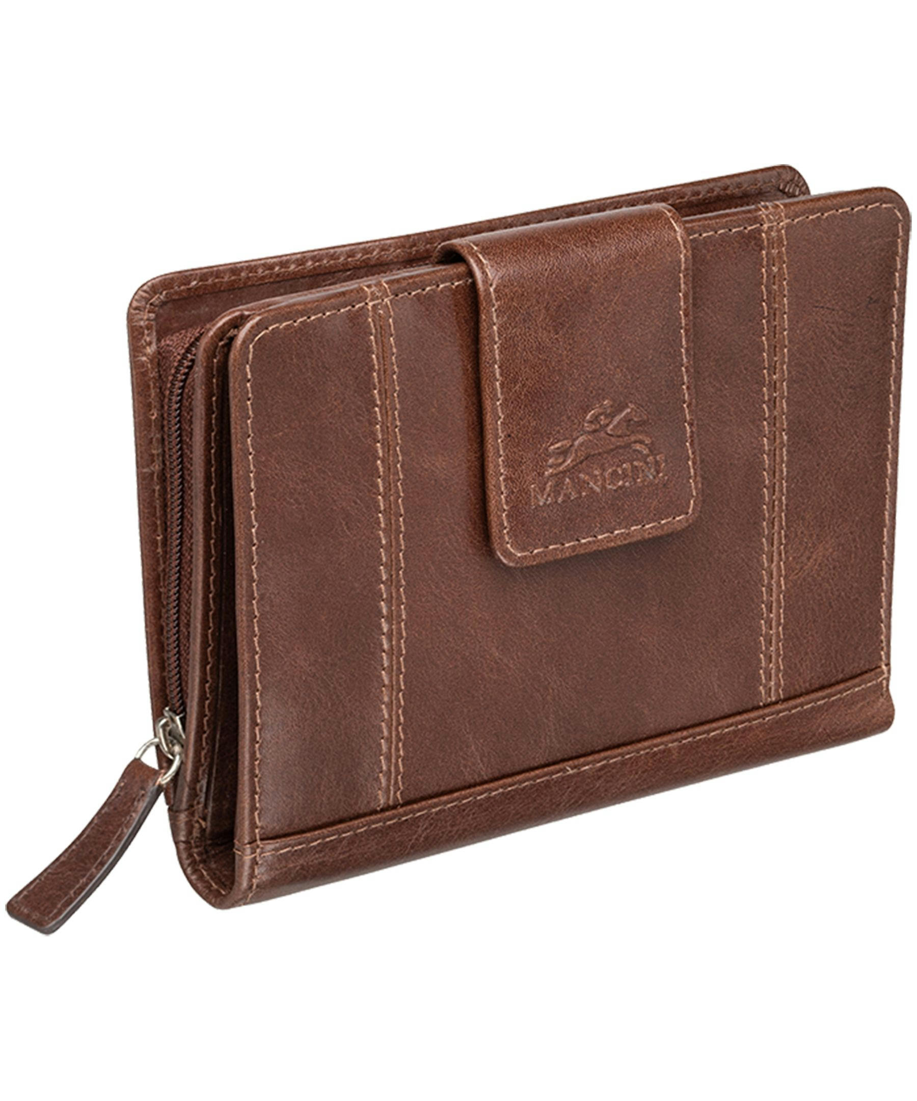 Mancini Leather Goods Women's Casablanca RFID Secure Medium Clutch Wallet Brown