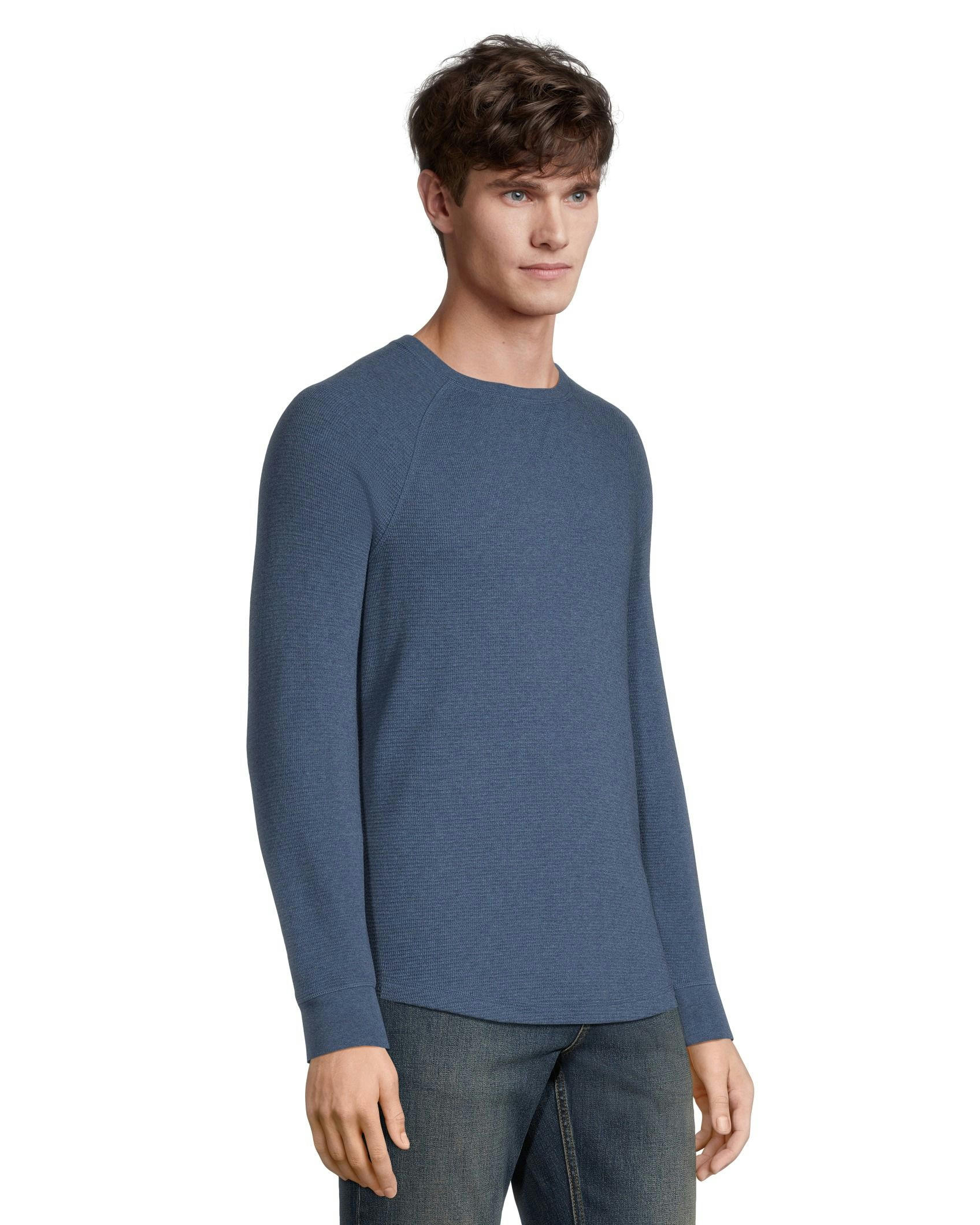 Denver Hayes Men's Long Sleeve Waffle Raglan Crewneck Knit Top