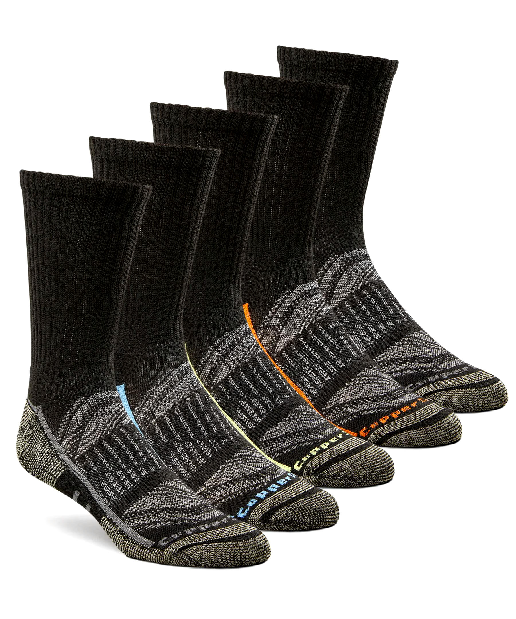 Copper Sole Men's 5 Pack Extreme Athletic Crew Socks with Moisture Guard