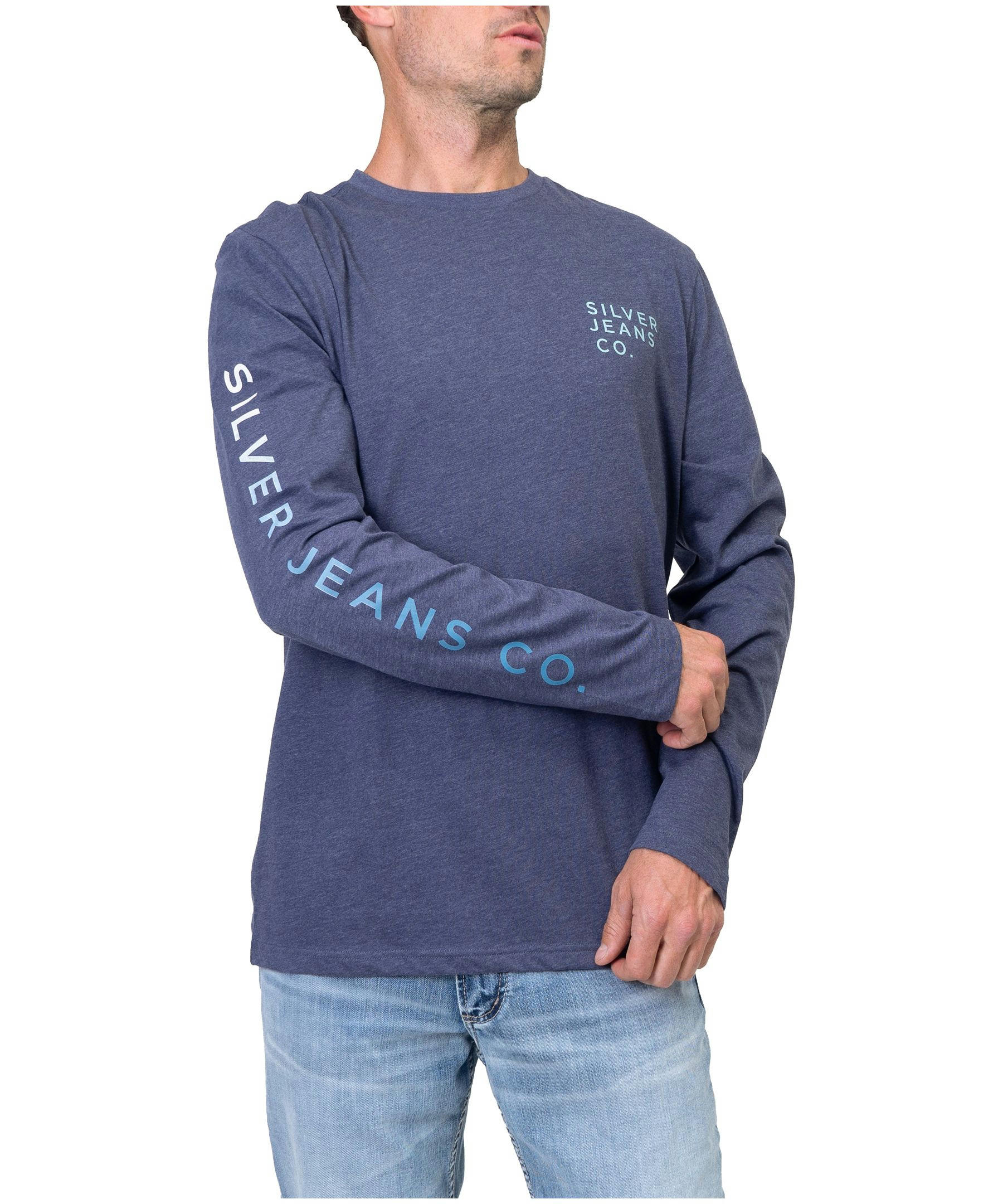 Silver Men's Long Sleeve Logo T Shirt