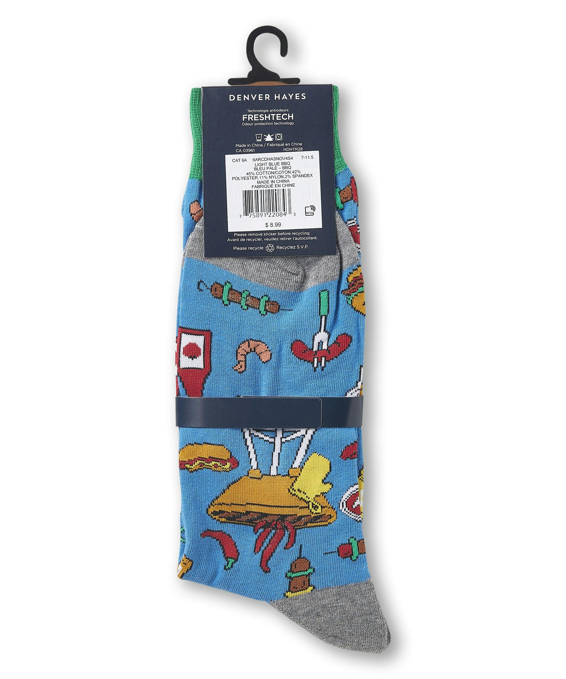 Denver Hayes Men's FRESHTECH® Novelty Food Pattern Casual Crew Socks
