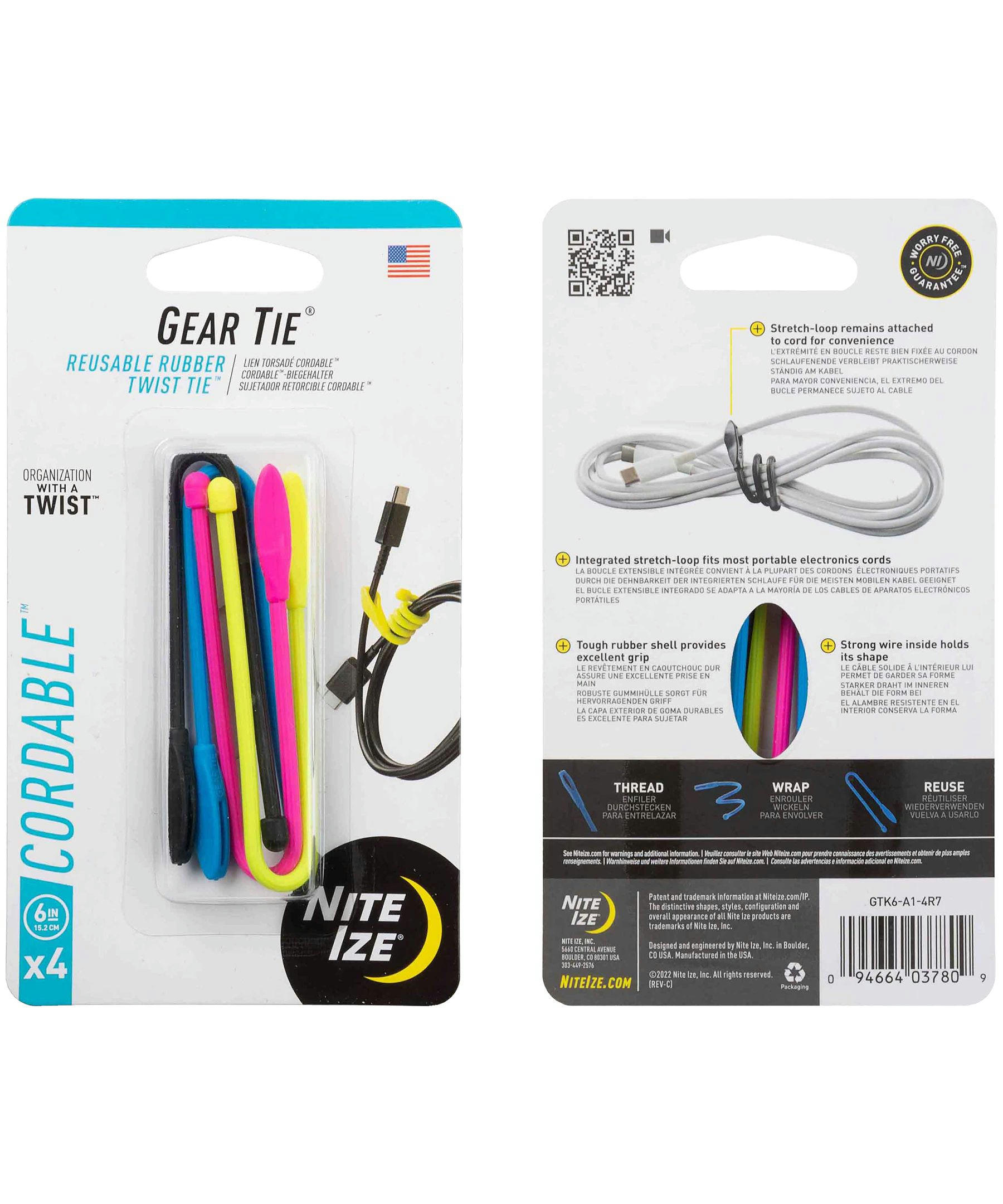 Nite Ize Gear Tie Cordable Twist Tie 6-inch 4-Pack Assorted