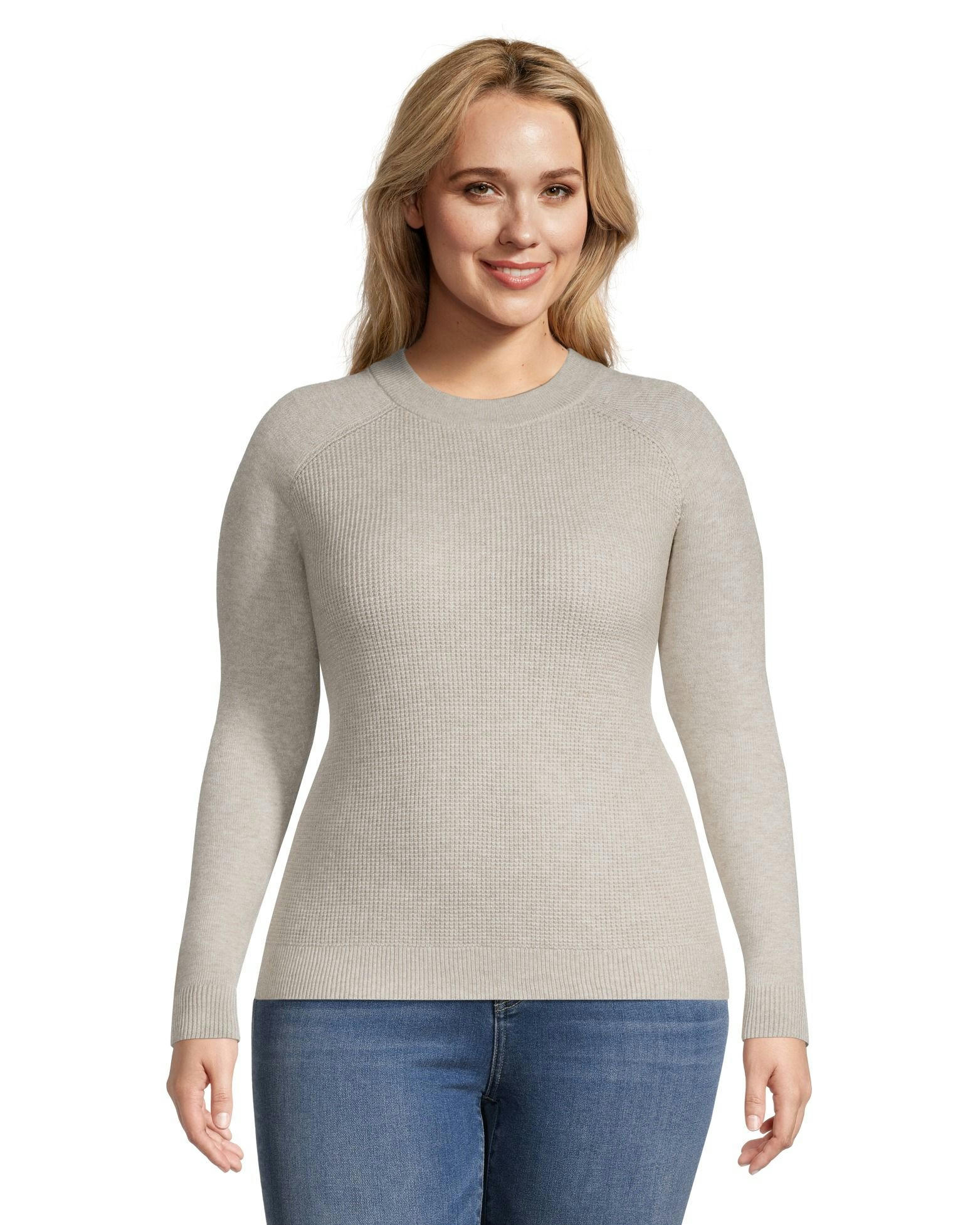 Denver Hayes Women's Cozy Waffle Knit Fitted Crewneck Pullover Sweater