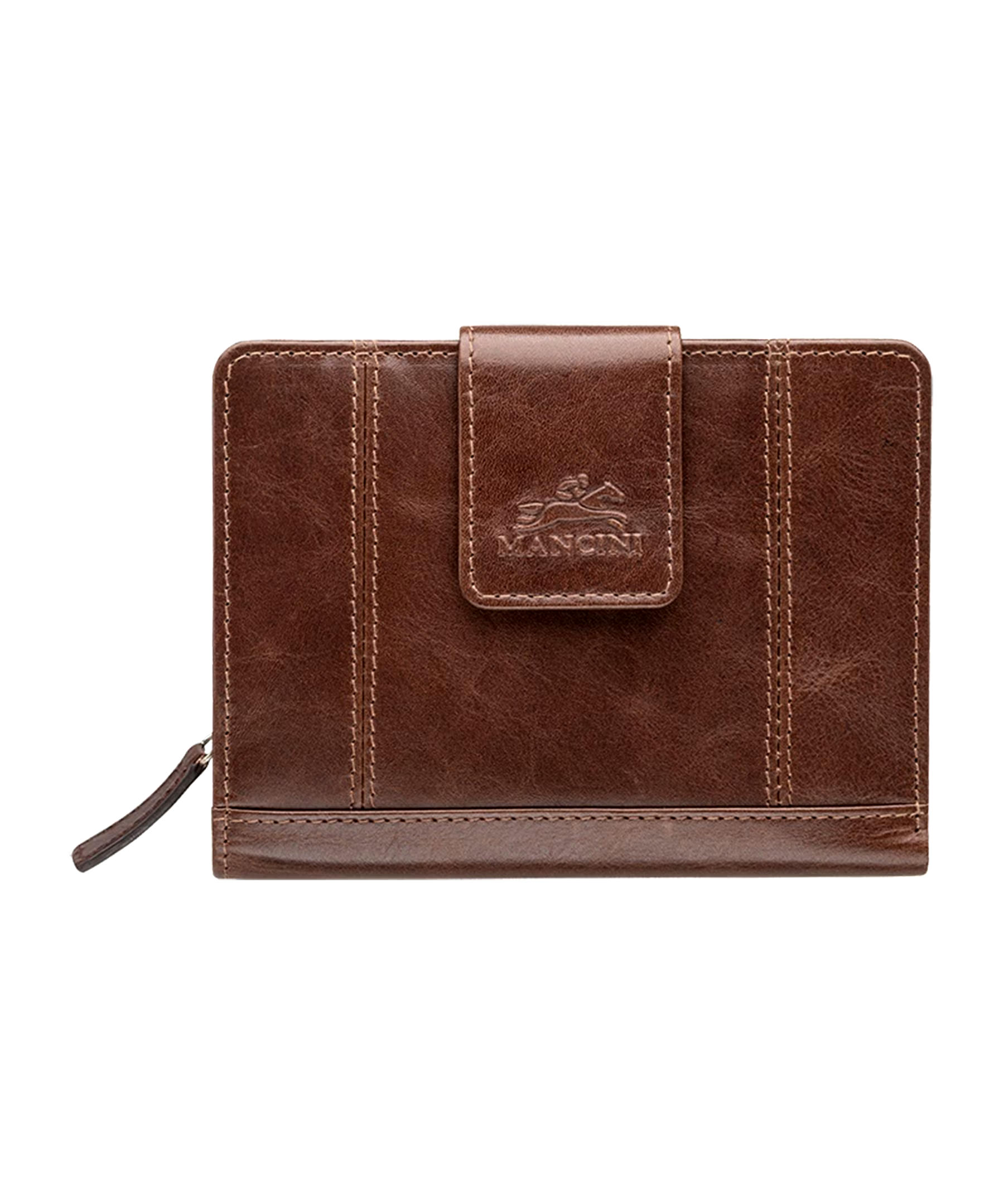Mancini Leather Goods Women's Casablanca RFID Secure Medium Clutch Wallet Brown