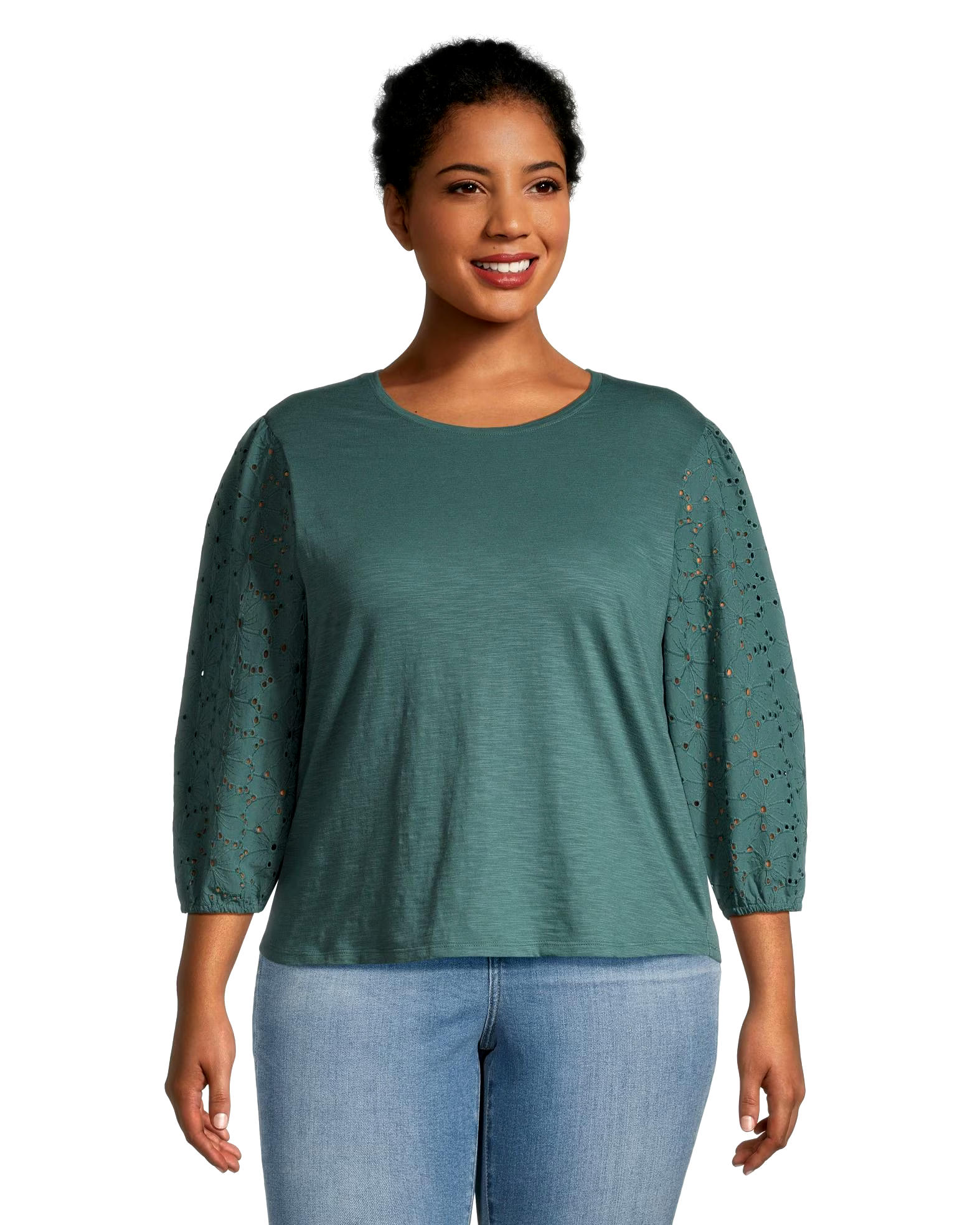 Denver Hayes Women's Semi Fitted 3/4 Length Sleeve Crew Neck T Shirt