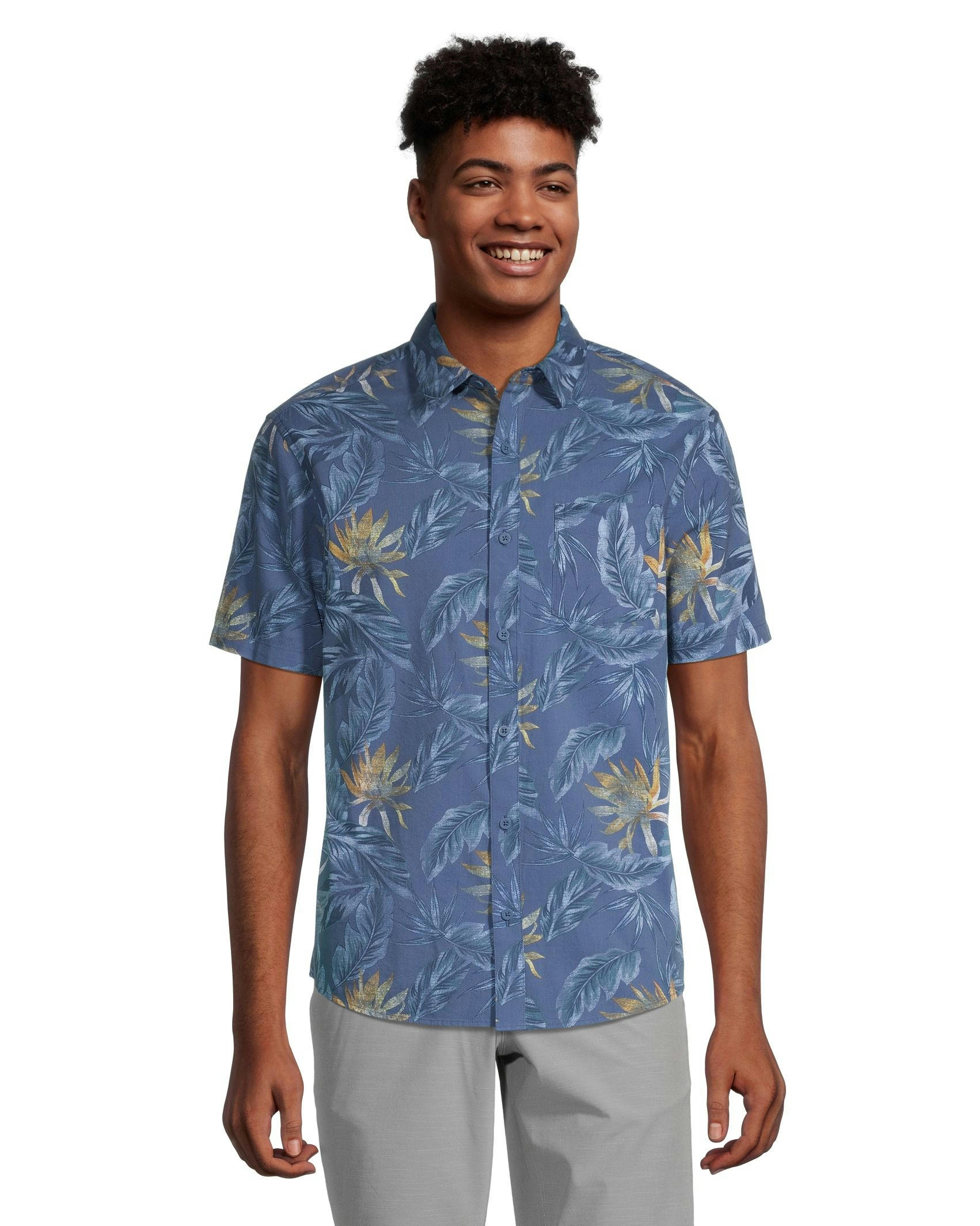 FarWest Men's Modern Fit Short Sleeve Stretch AOP Shirt