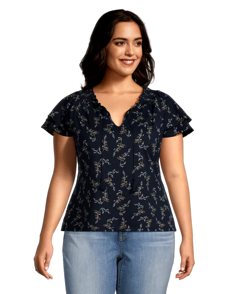 Denver Hayes Women's Floral Print Cap Sleeve Blouse