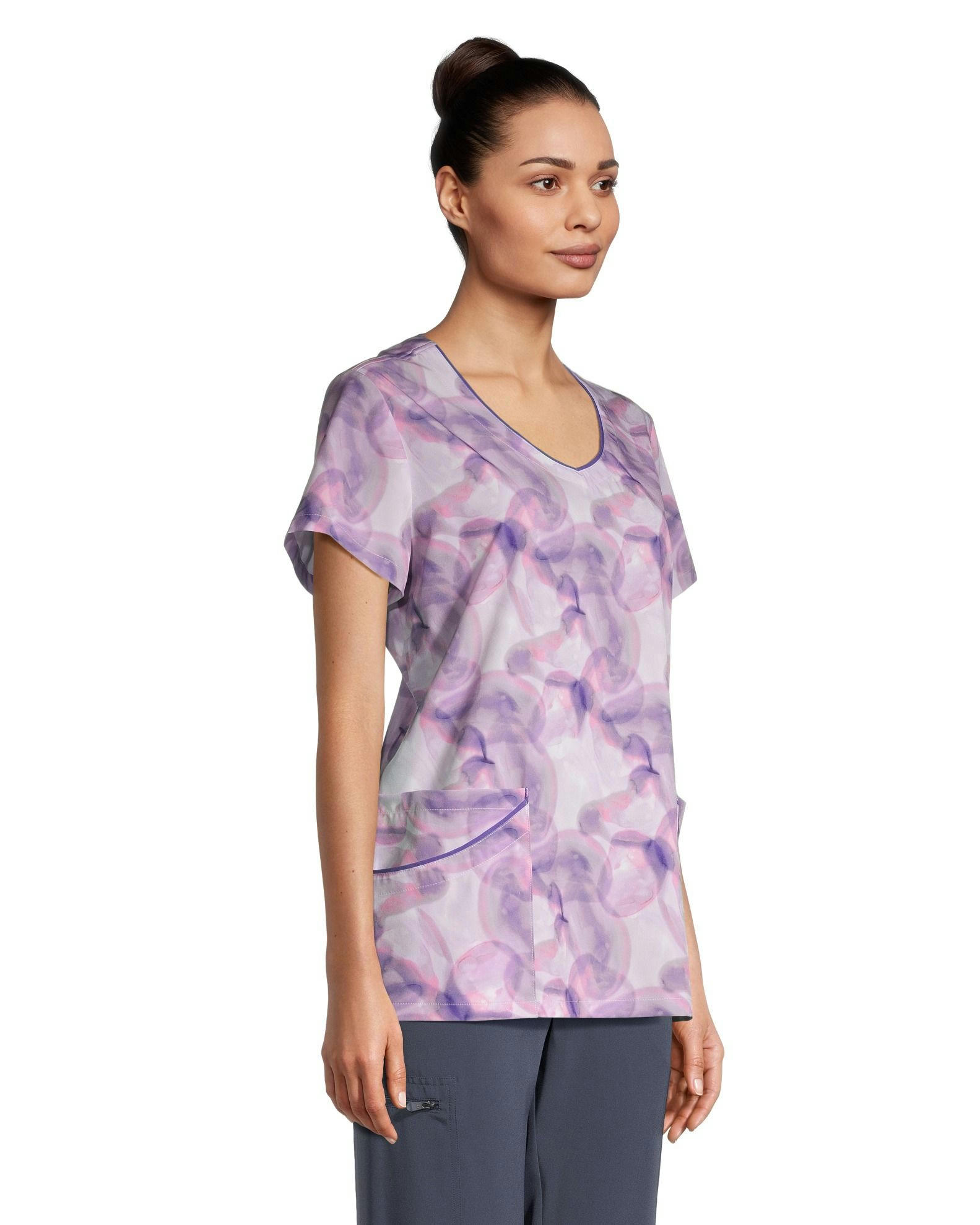 Scrubletics Women's Curved V-Neck Print Scrub Top - Easy Wave