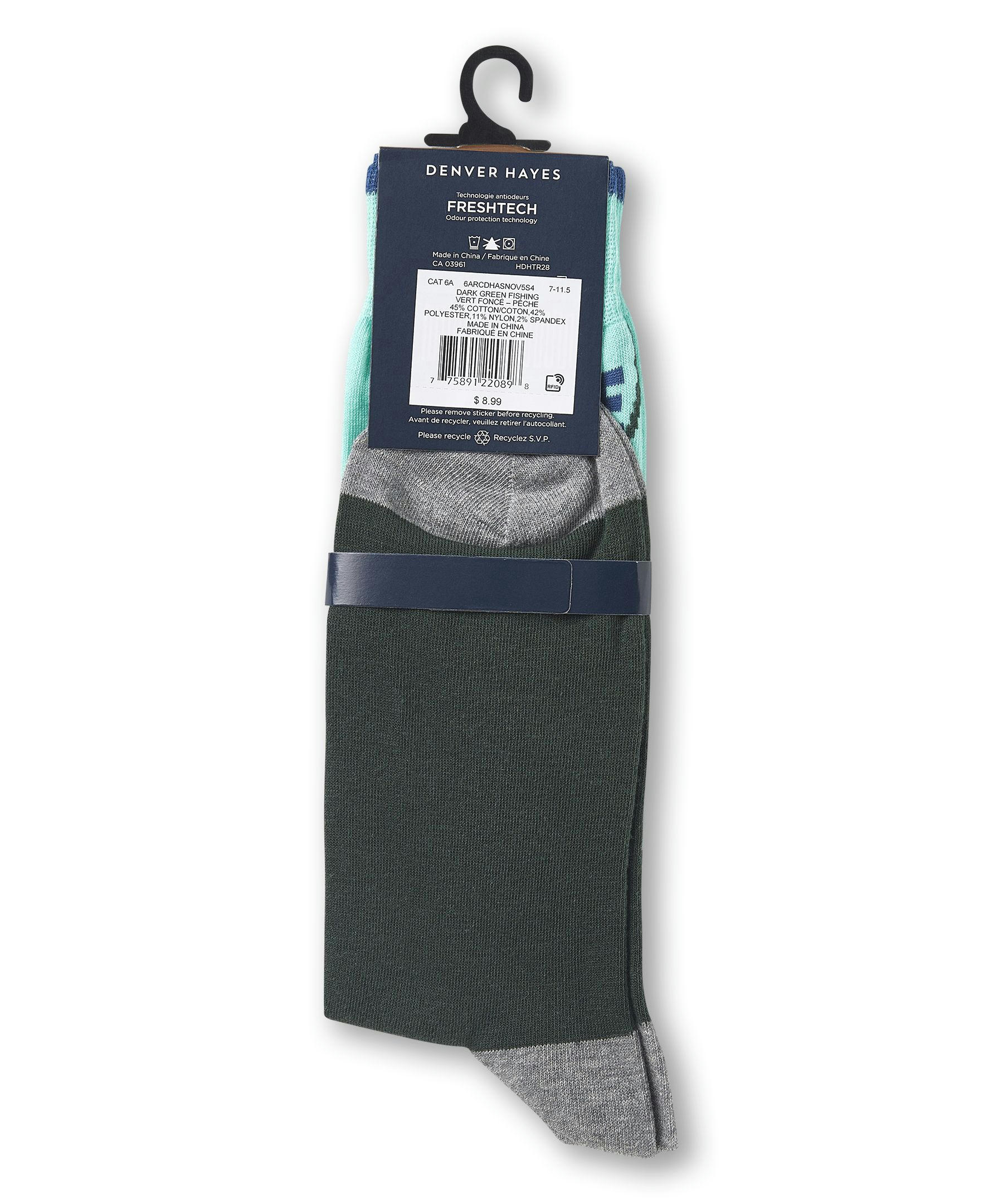 Denver Hayes Men's FRESHTECH® Sport Pattern Casual Crew Socks