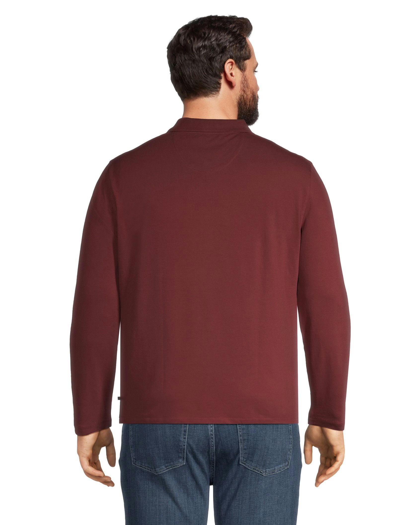 Denver Hayes Men's 50 Wash Long Sleeve Modern Fit Stretch Pique Polo Shirt