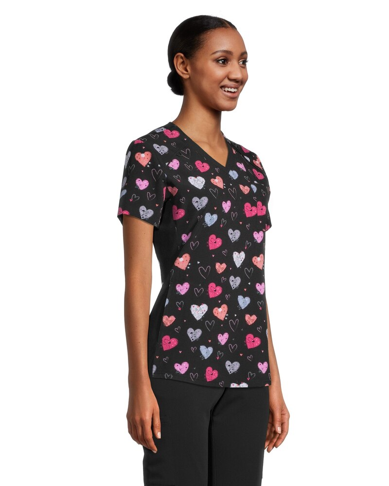 Scrubletics Women's Chest Pocket Print Scrub Top - Heart You