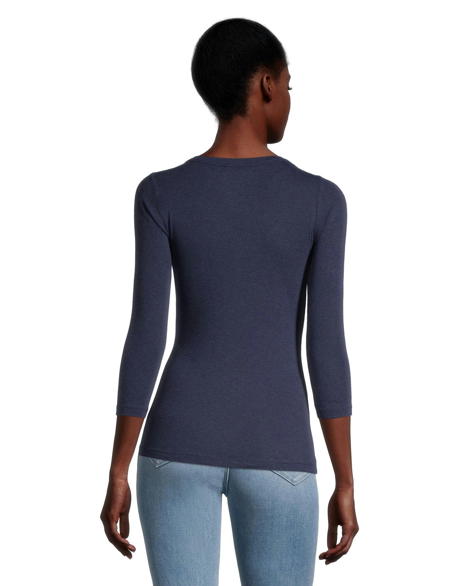 Denver Hayes Women's Three Quarter Sleeve Fitted Henley T Shirt