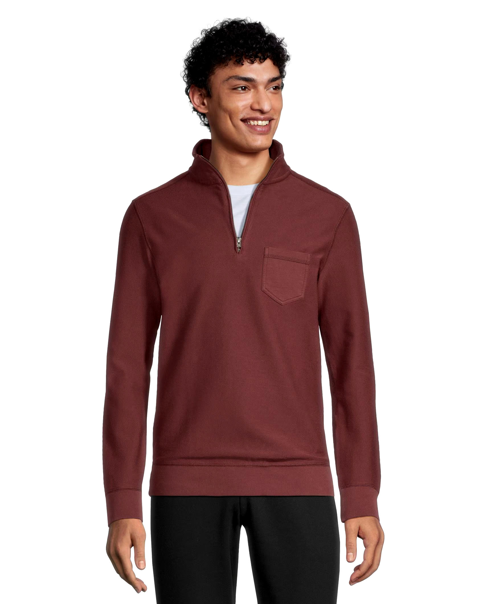 Denver Hayes Men's Reverse Twill Quarter Zip Mock Neck Pullover
