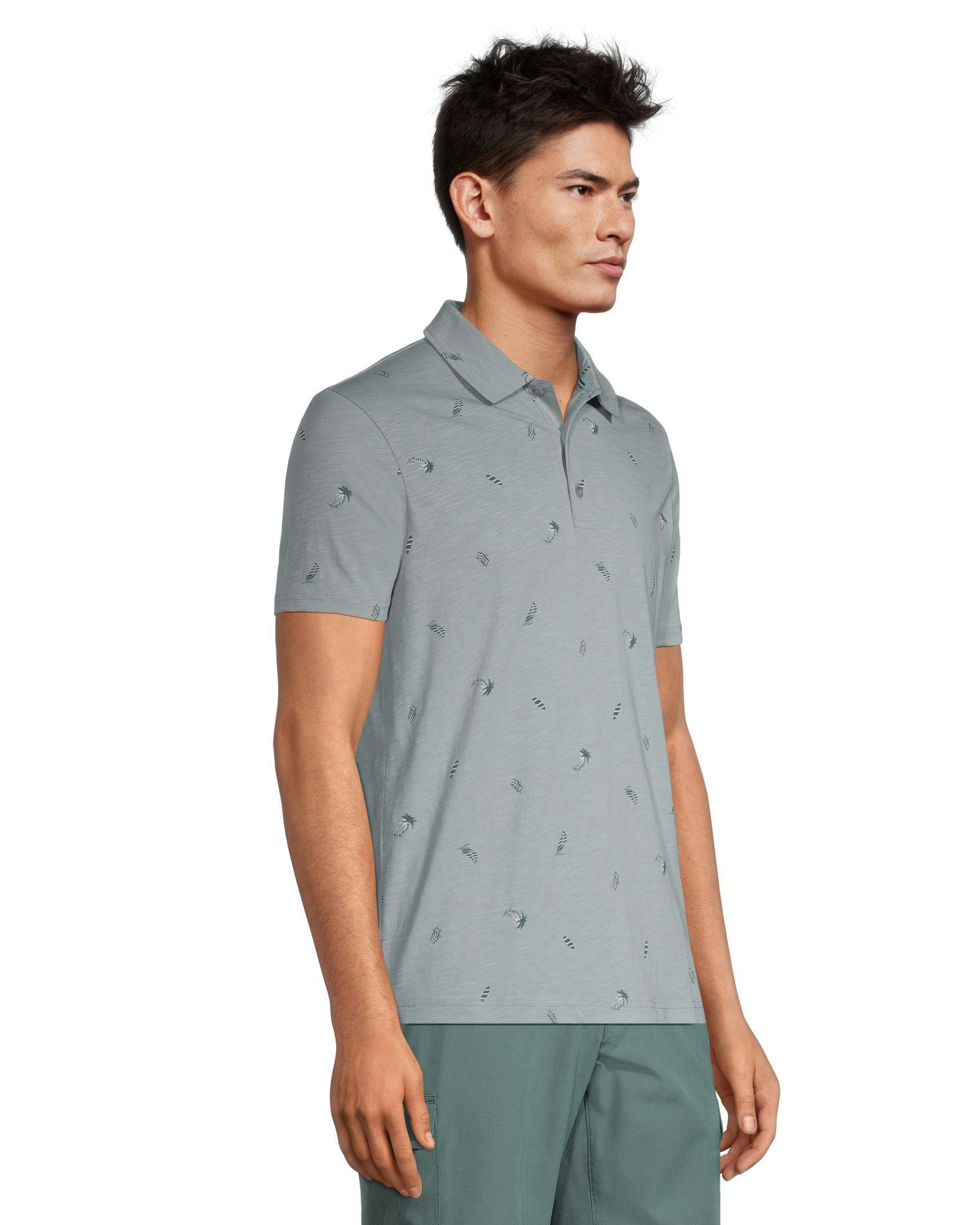 FarWest Men's Slub Textured All Over Print Polo Shirt