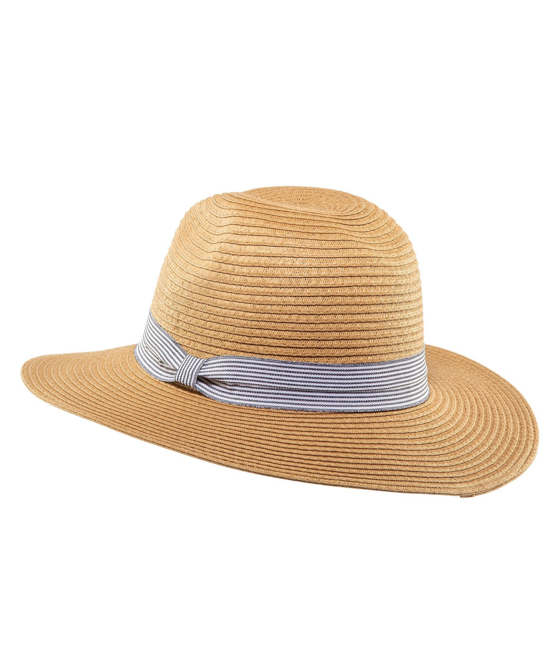 Denver Hayes Women's Straw Fedora Hat with Striped Ribbon