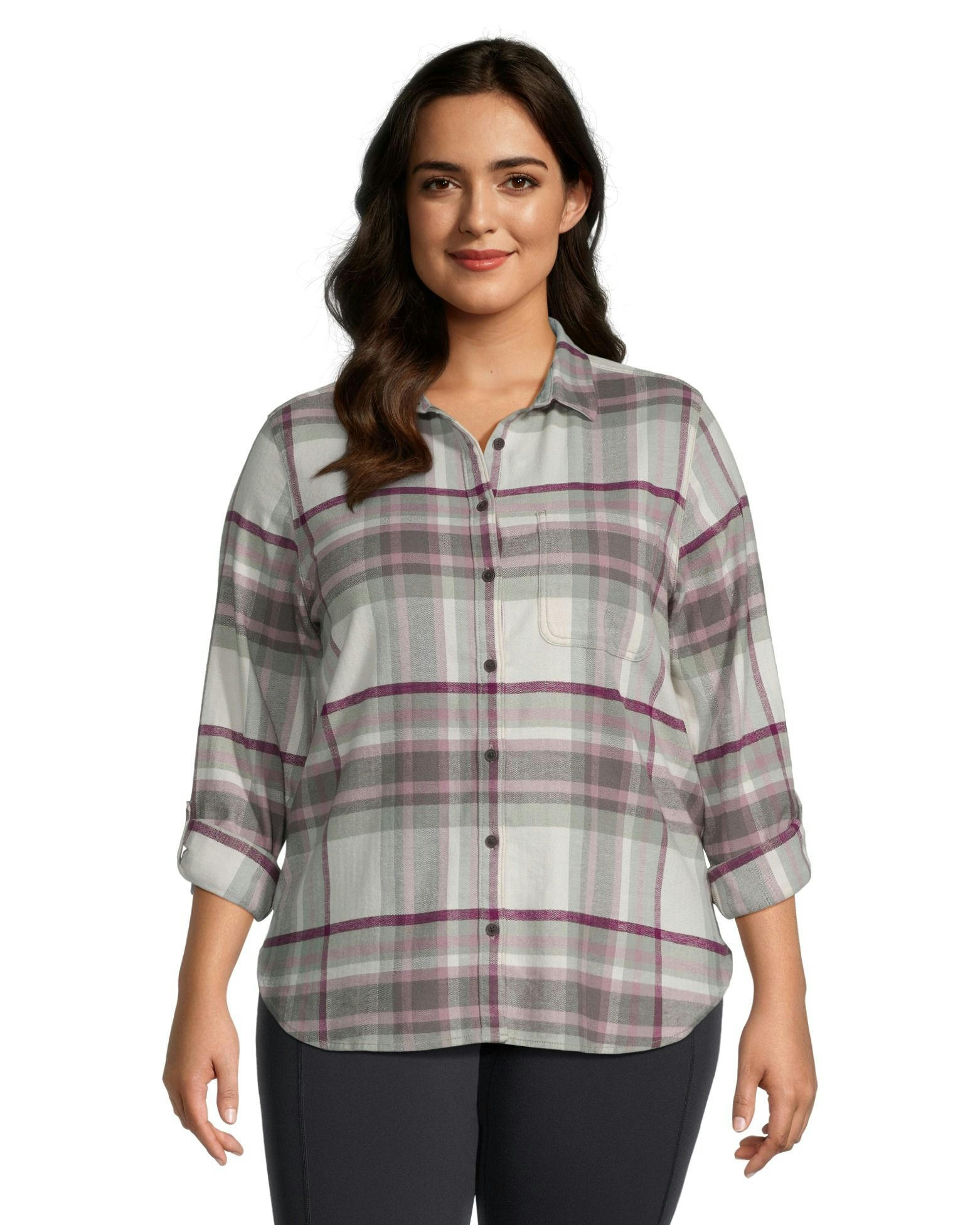 WindRiver Women's Semi-fit Long Sleeve Button Up Soft Brushed Stretch Flannel Shirt