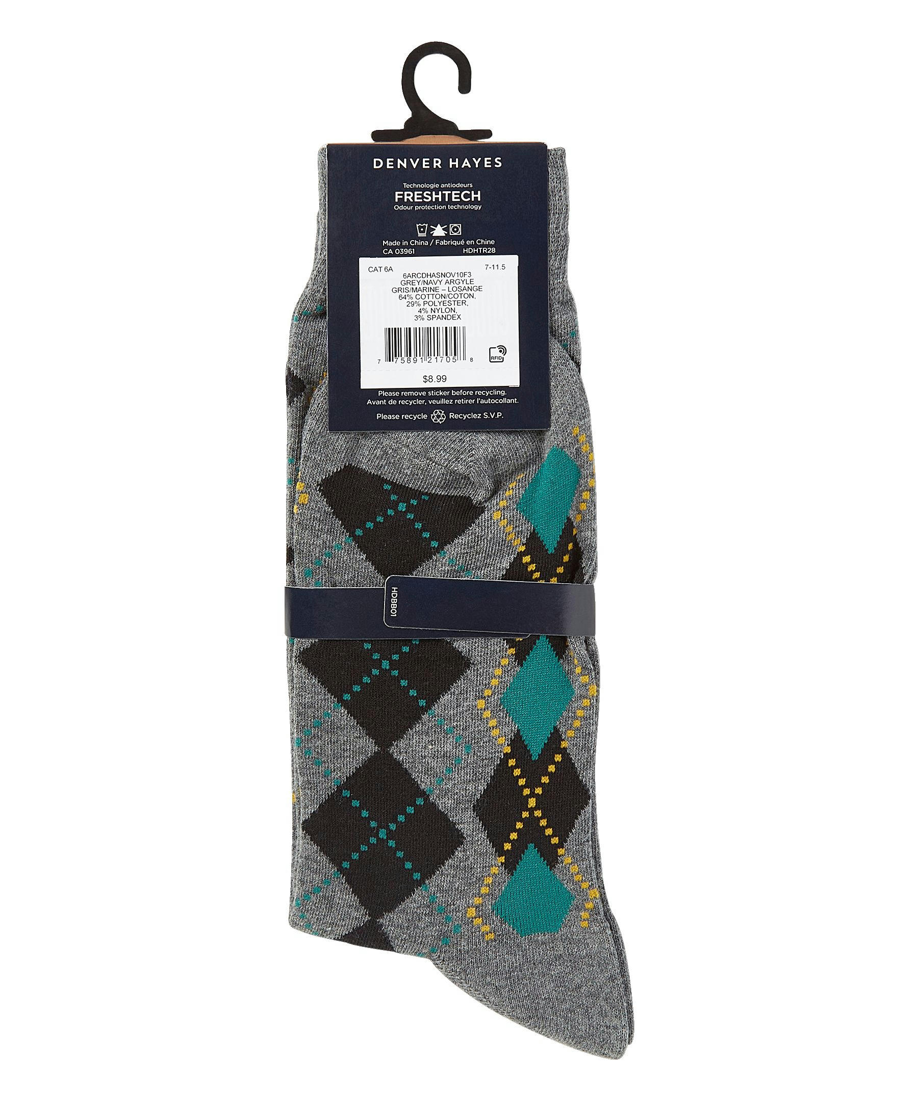 Denver Hayes Men's Novelty Geometric/Striped Crew Casual Sock