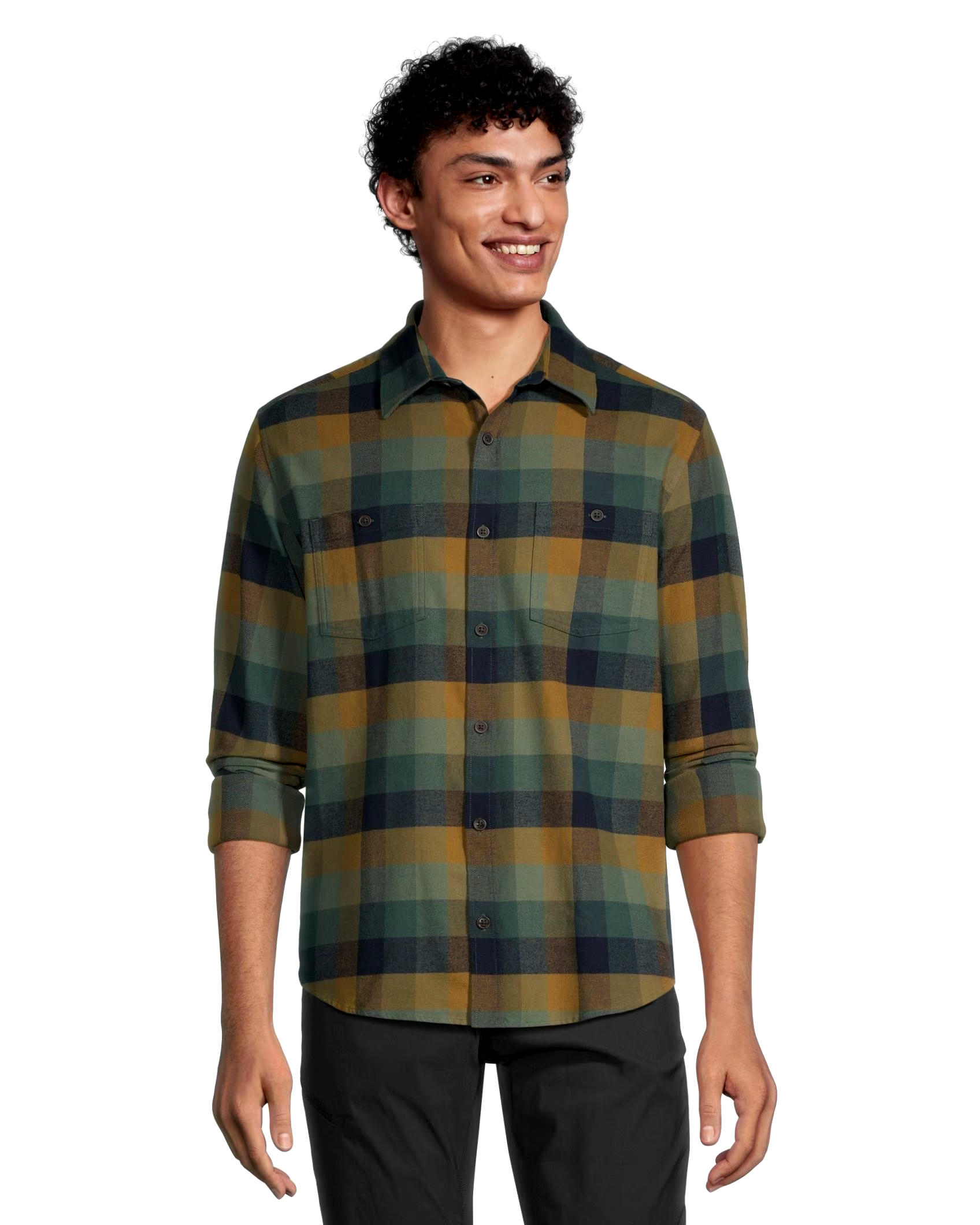 WindRiver Men's Basic Long Sleeve Regular Fit Stretch Plaid Flannel Shirt