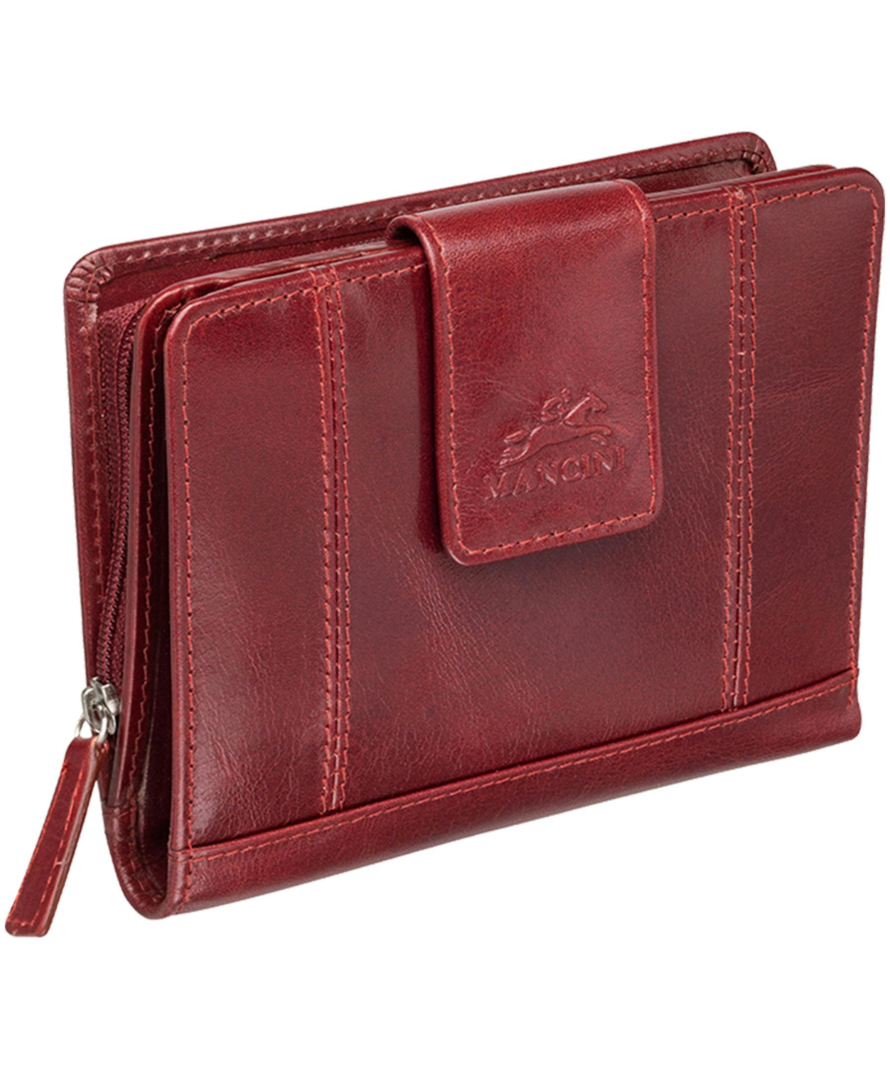 Mancini Leather Goods Women's Casablanca RFID Secure Medium Clutch Wallet Red