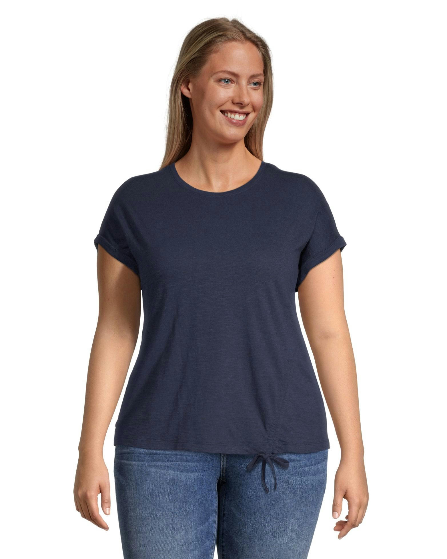 Women's Ruched Semi-Fitted T Shirt with Extended Shoulders
