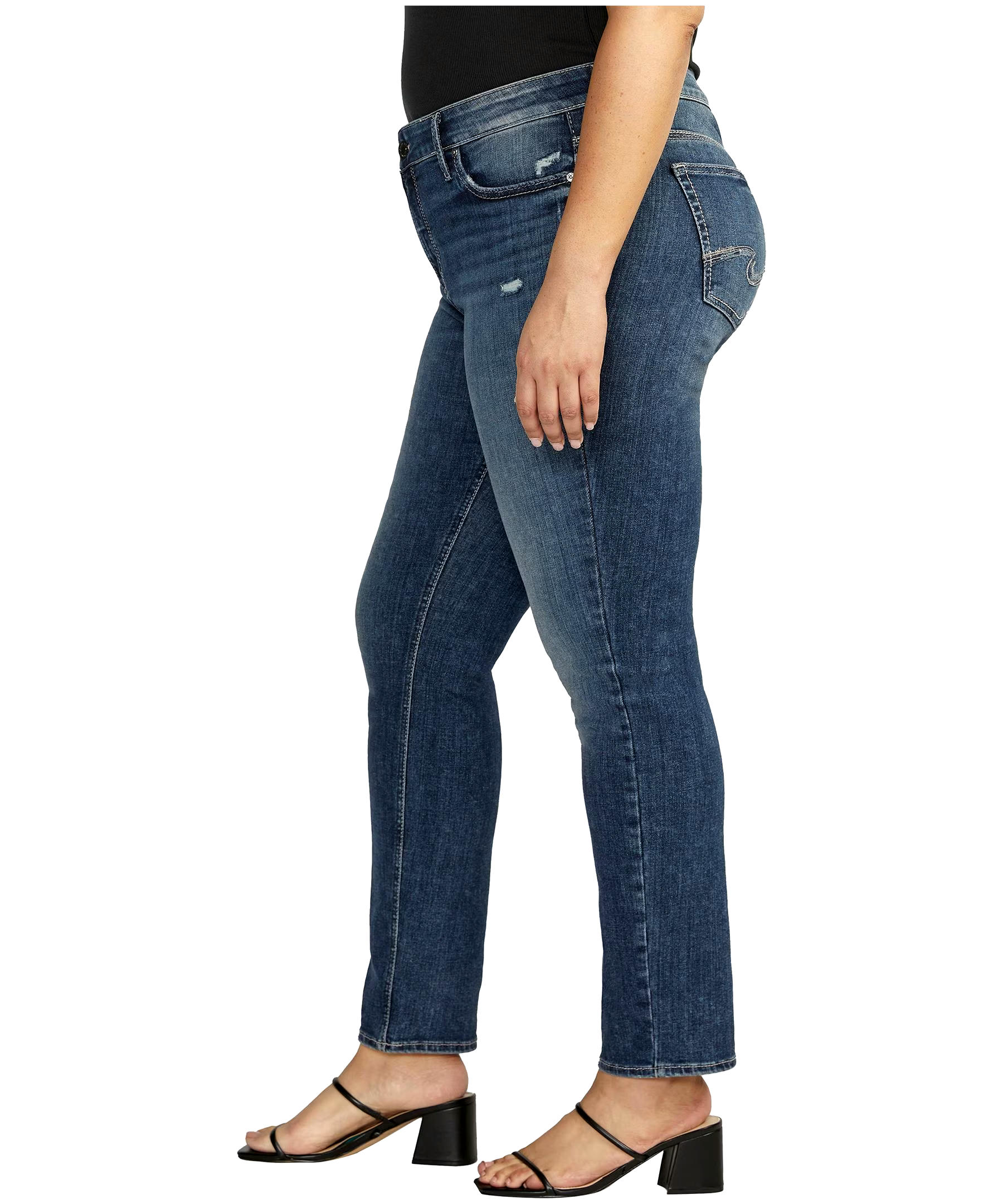 Silver Women's Elyse Mid Rise Straight Leg Jeans Medium Indigo - Plus Size