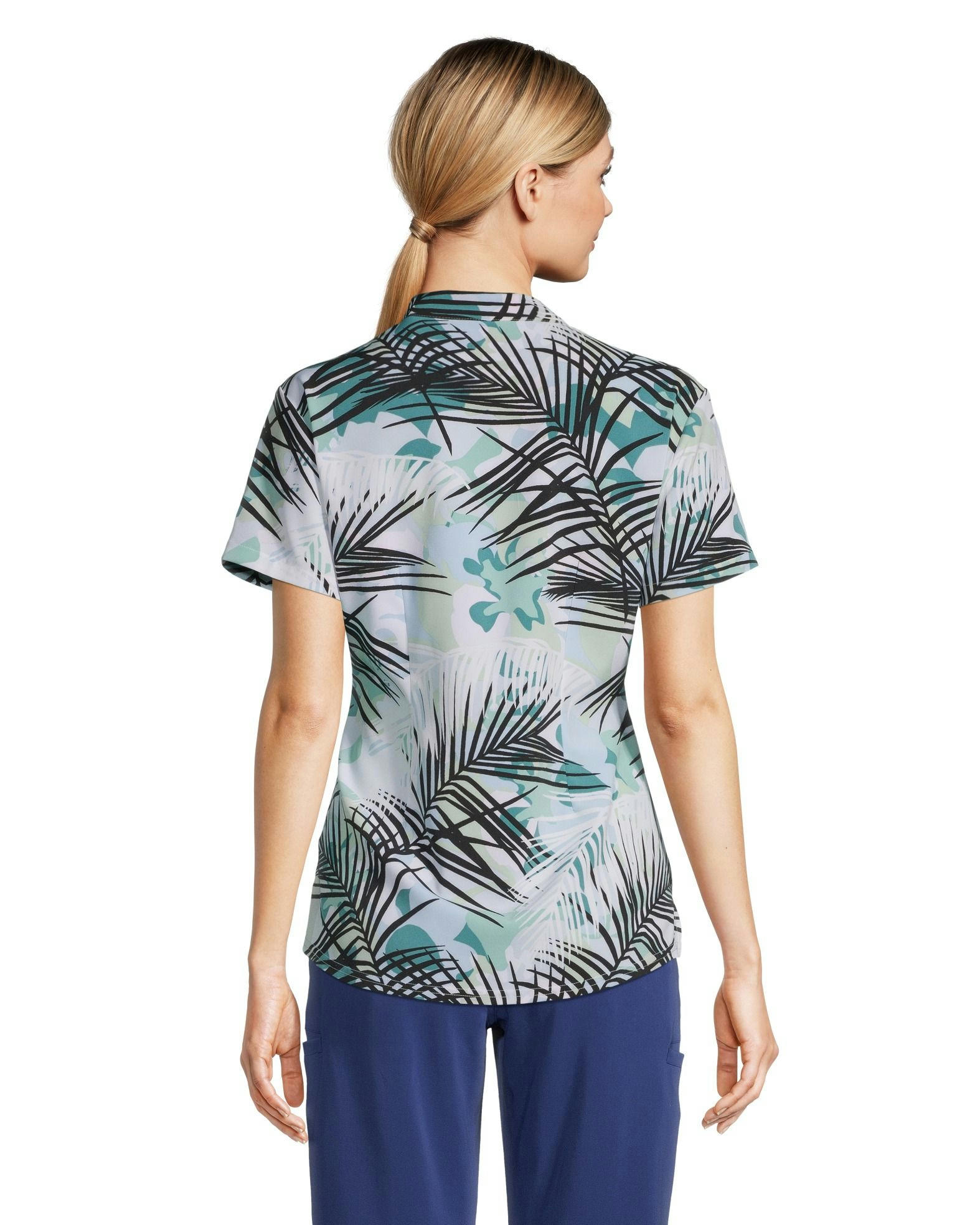 HEALTH PRO Women's Contour Side Print Scrub Top - Fern Stand
