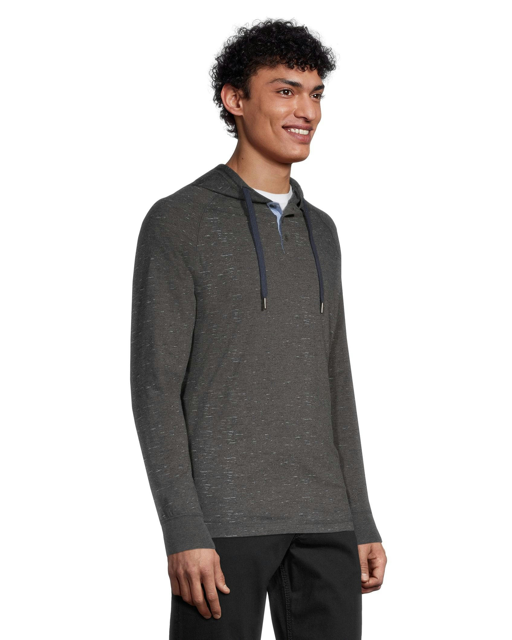 Silver Men's Textured Print Cotton Pullover Hoodie