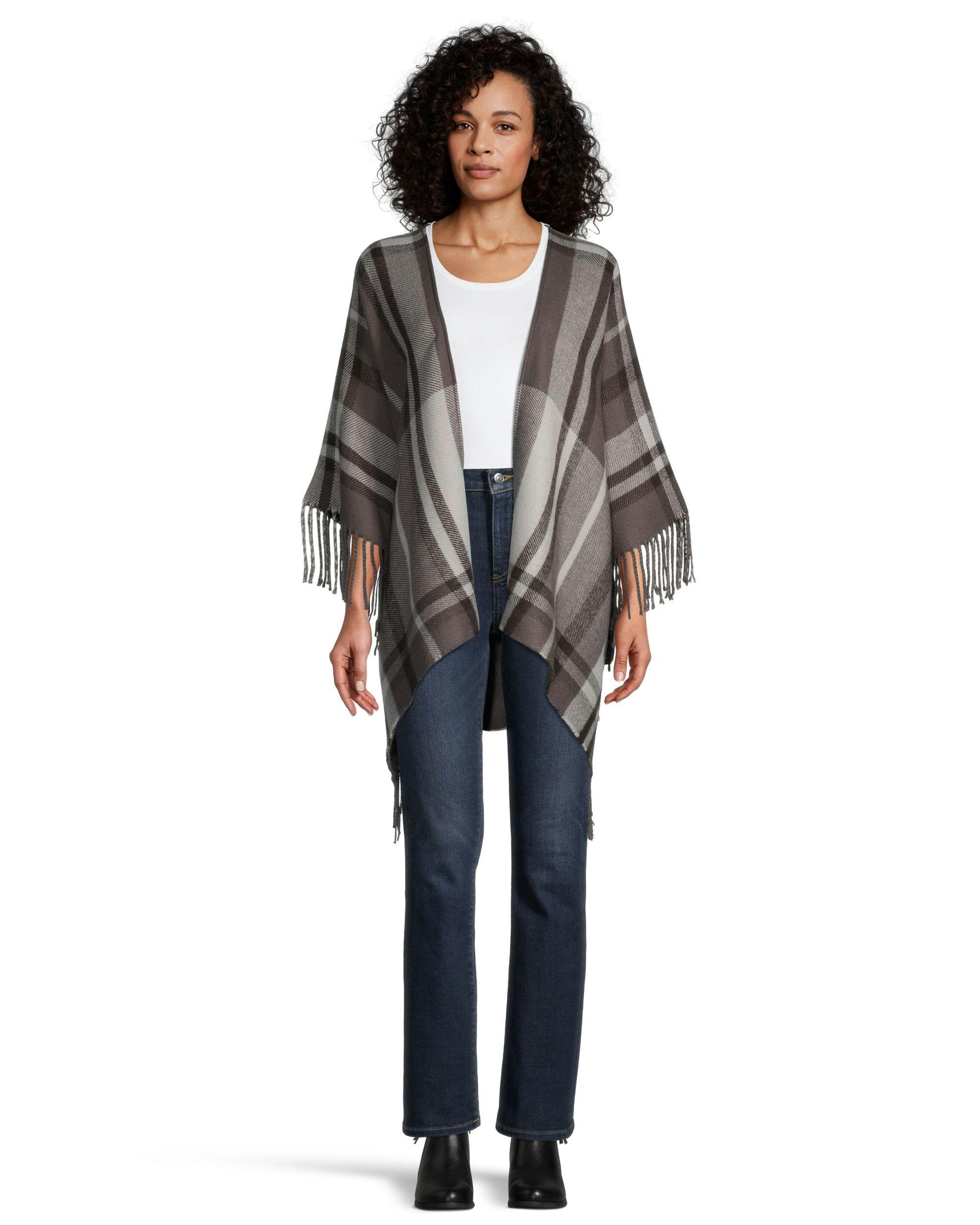 Denver Hayes Women's Plaid Fringe Ruana Shawl