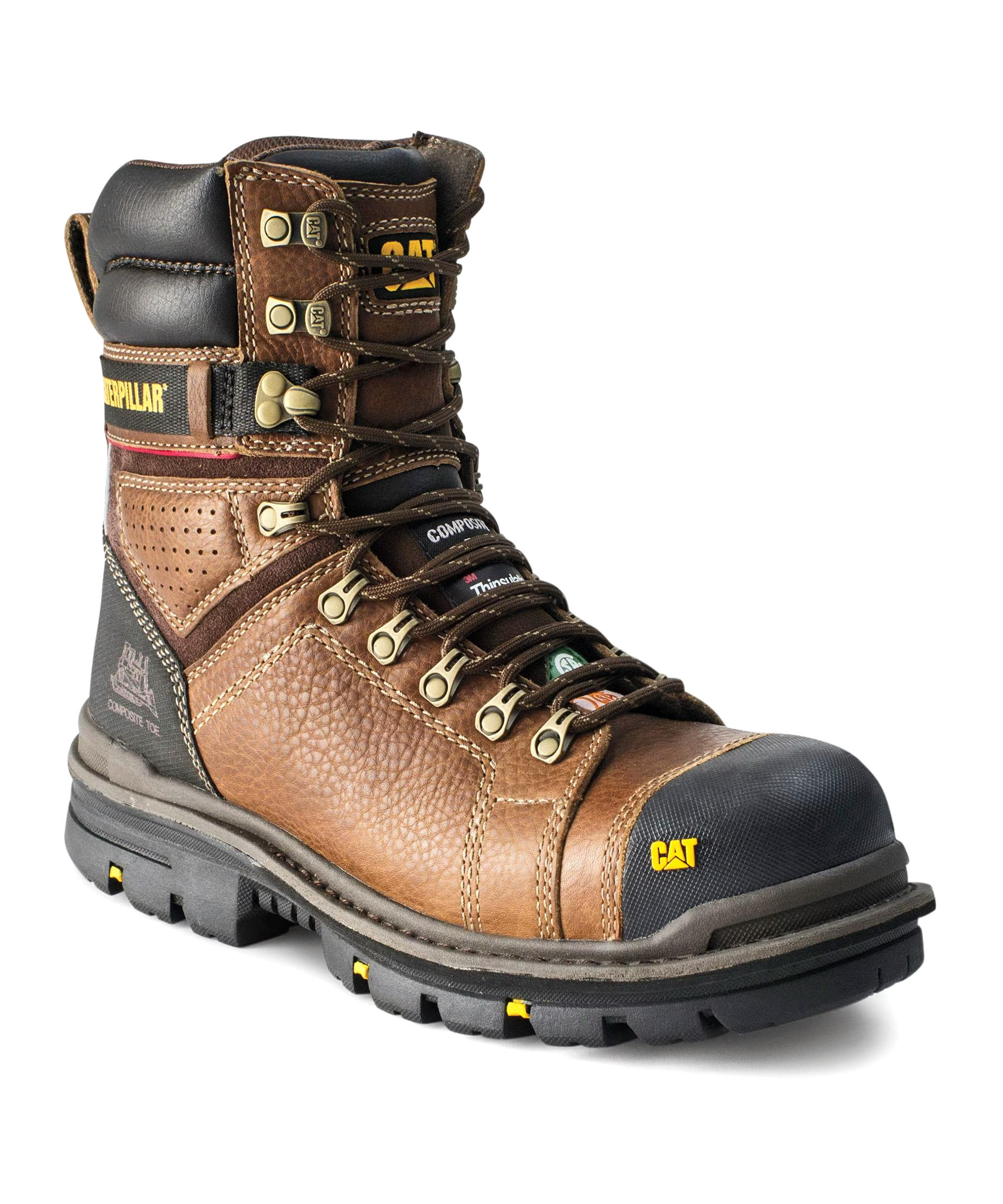 Caterpillar - CAT Men's 8 Inch Hauler Composite Toe Composite Plate Waterproof Work Boots - Brown