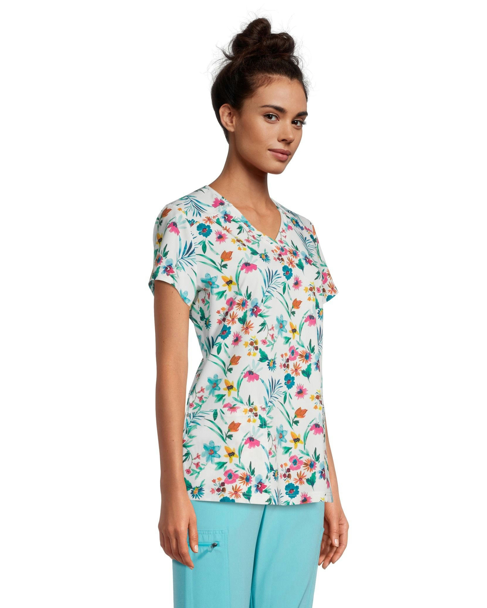 HEALTH PRO Women's V-Neck Print Scrub Top - Bold Bloom