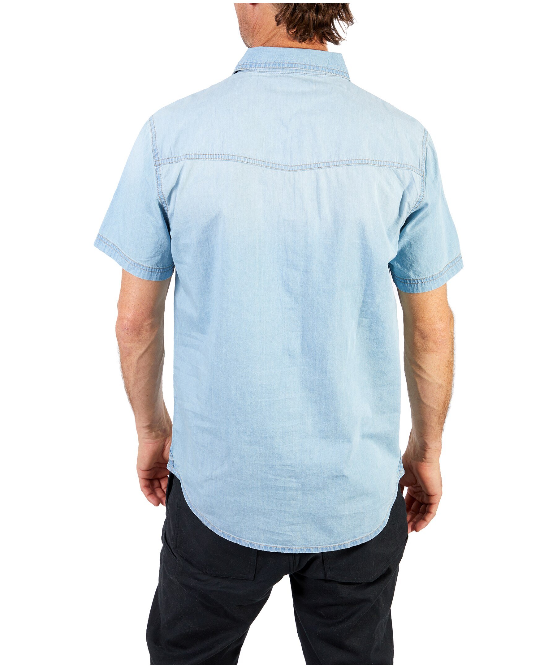 Men's Chambray Short Sleeve Modern Fit Casual Cotton Shirt