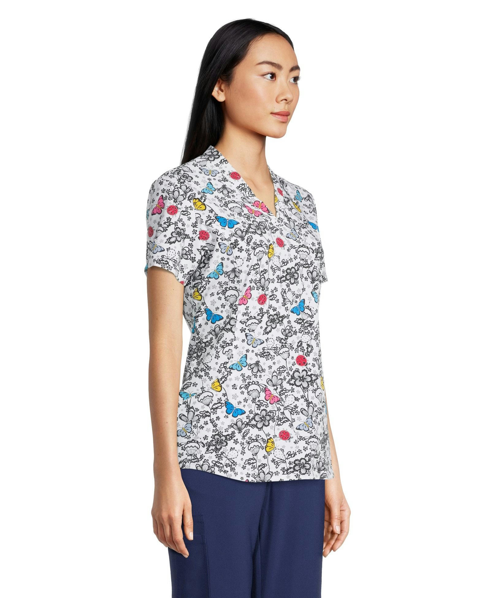 HEALTH PRO Women's Contour Side Print Scrub Top