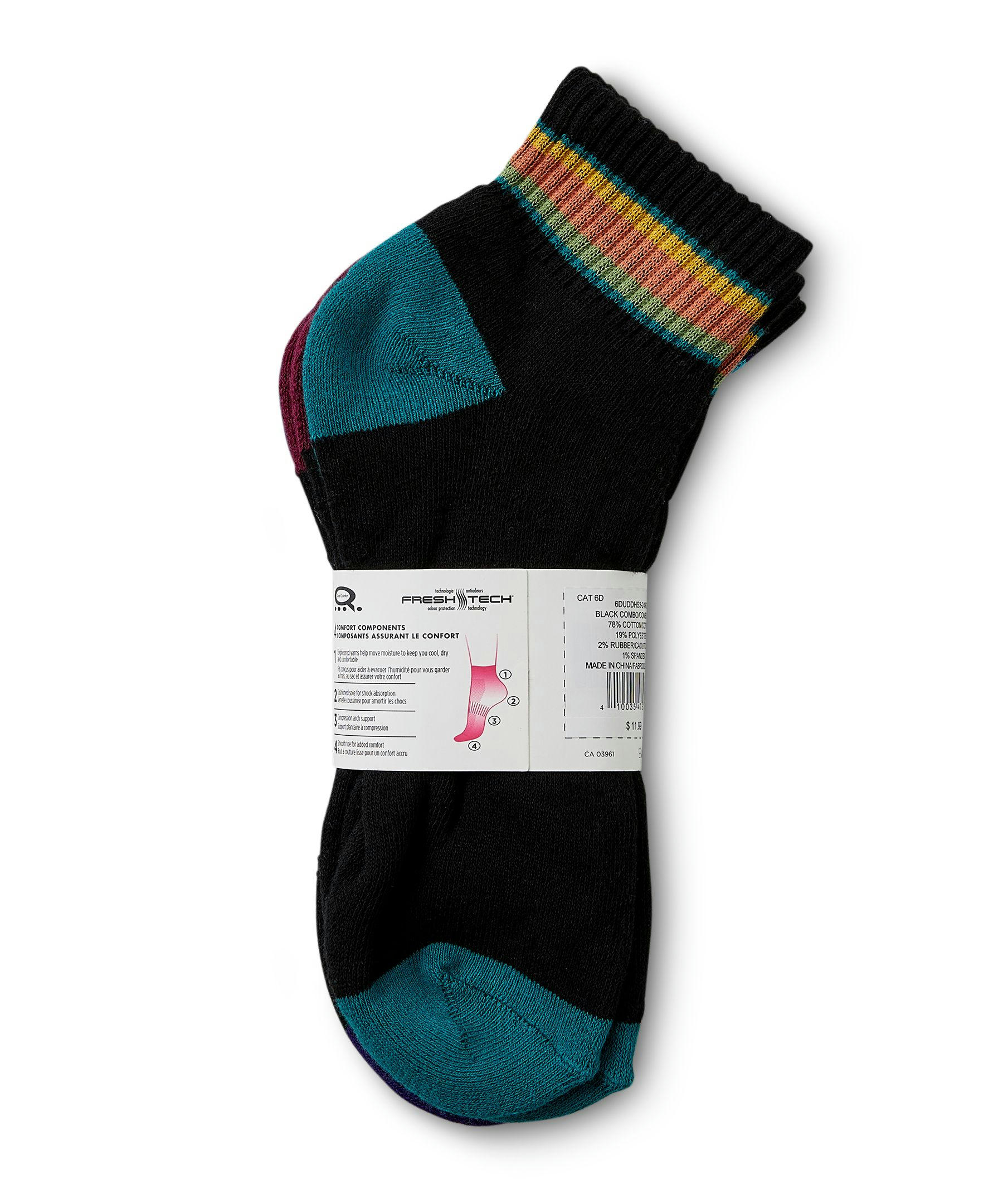 Shambhala Women's 3 Pack Quarter Crew Socks with Quad Comfort