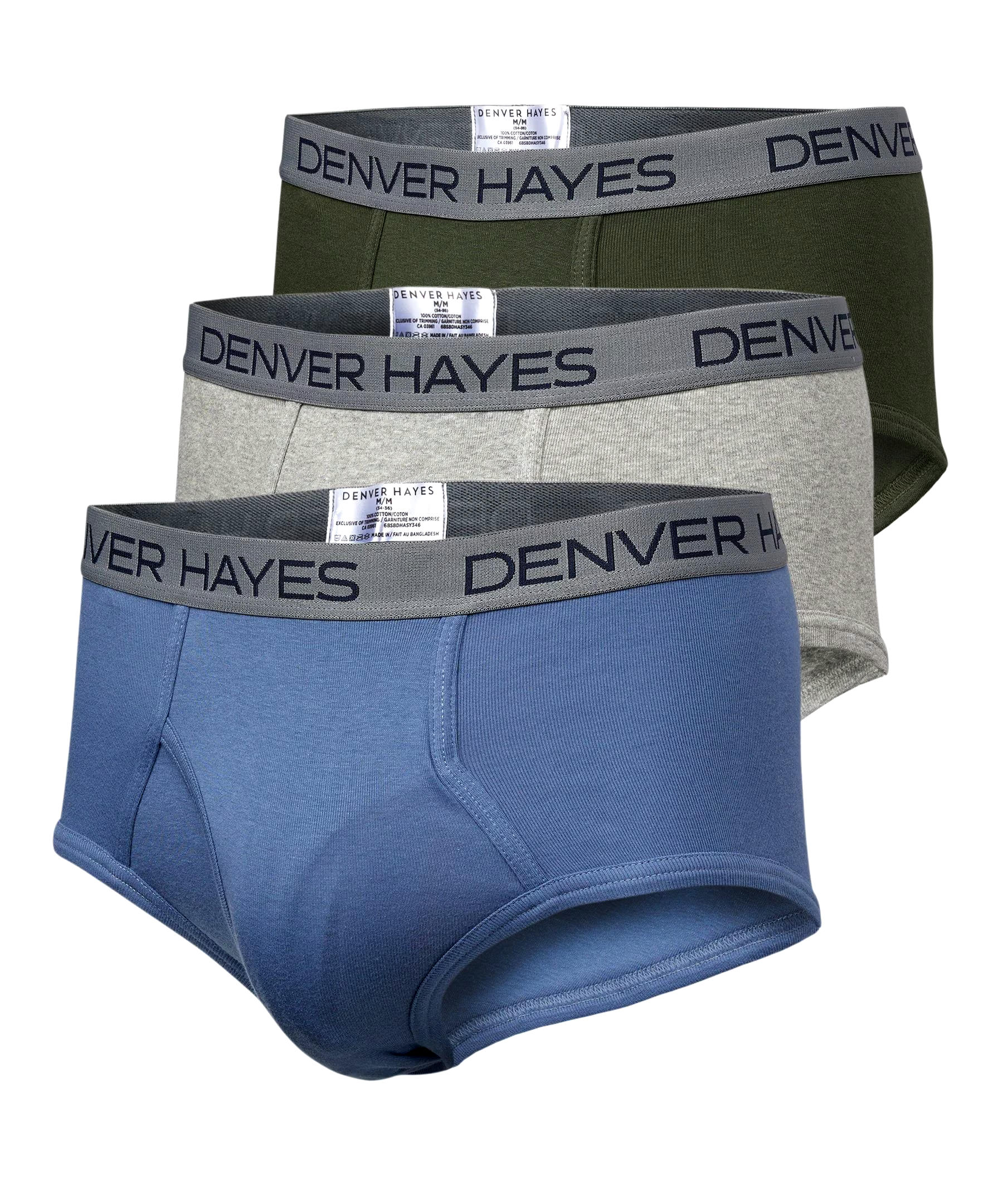 Denver Hayes Men's 3 Pack Solid Basic Briefs Underwear