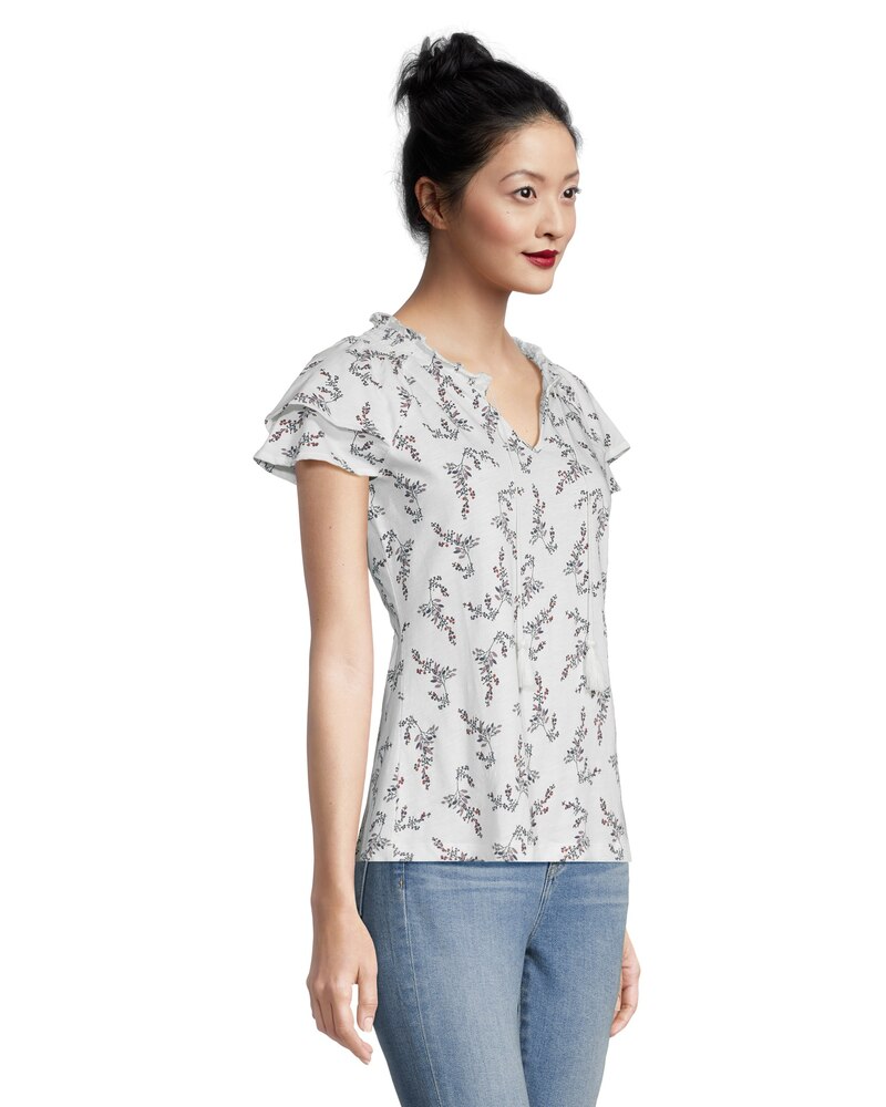 Denver Hayes Women's Floral Print Cap Sleeve Blouse