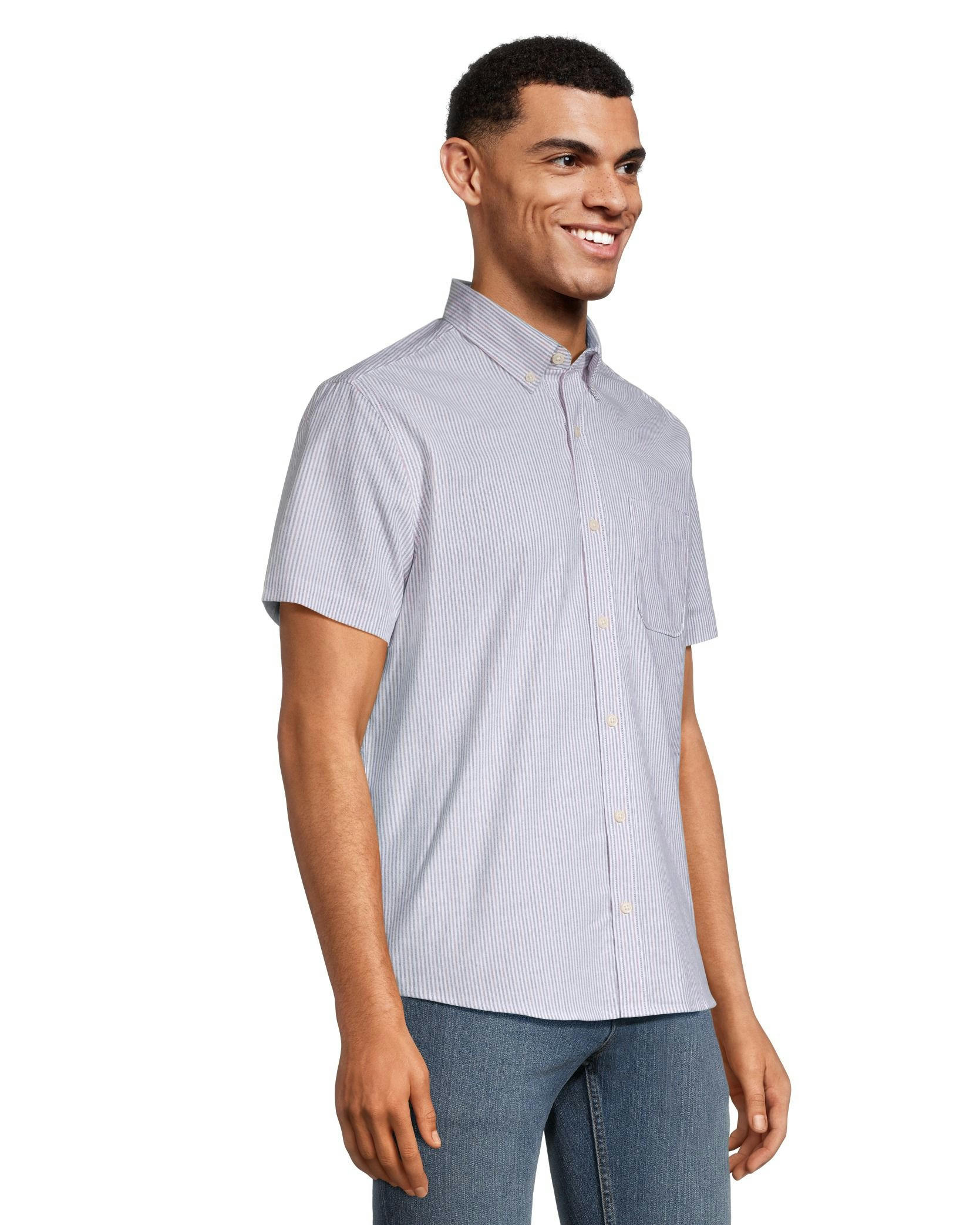 Denver Hayes Men's Stretch Oxford Modern Fit Short Sleeve Button Down Shirt