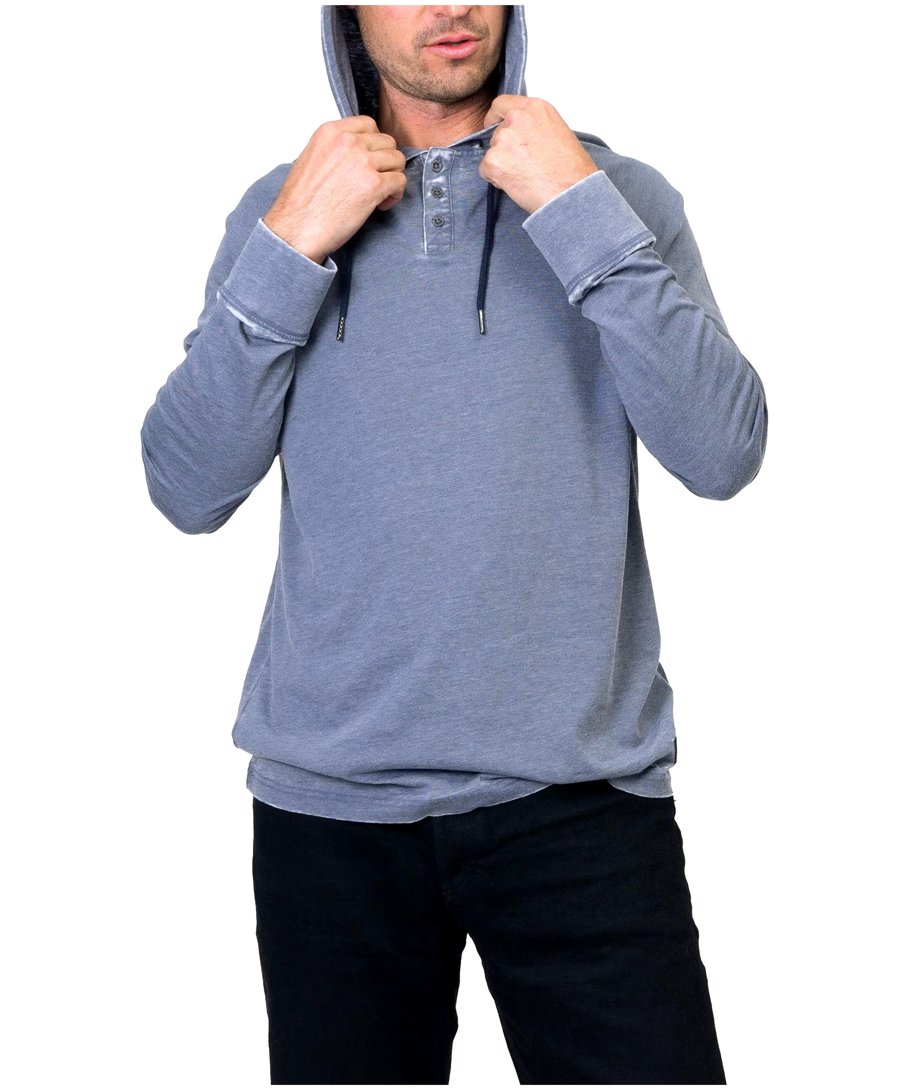 Silver Men's Long Sleeve Acid Wash Hooded Popover