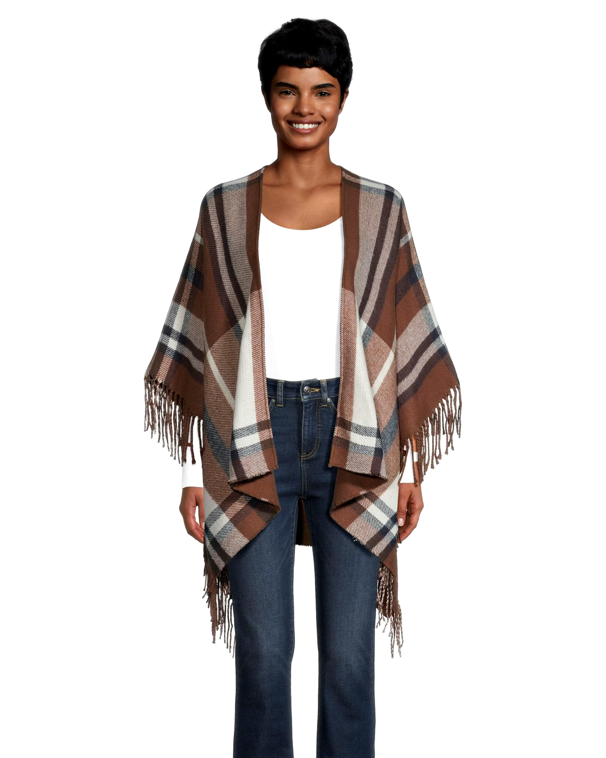 Denver Hayes Women's Plaid Fringe Ruana