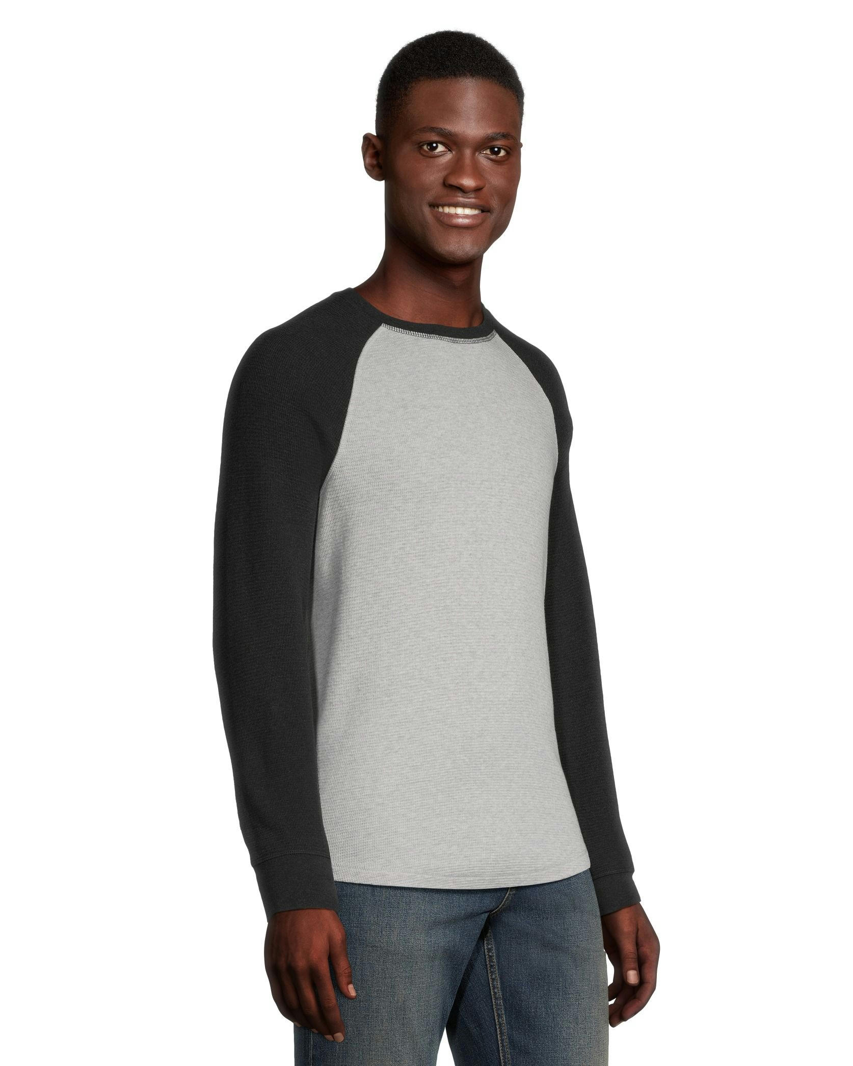 Denver Hayes Men's Long Sleeve Waffle Raglan Crewneck Knit Top